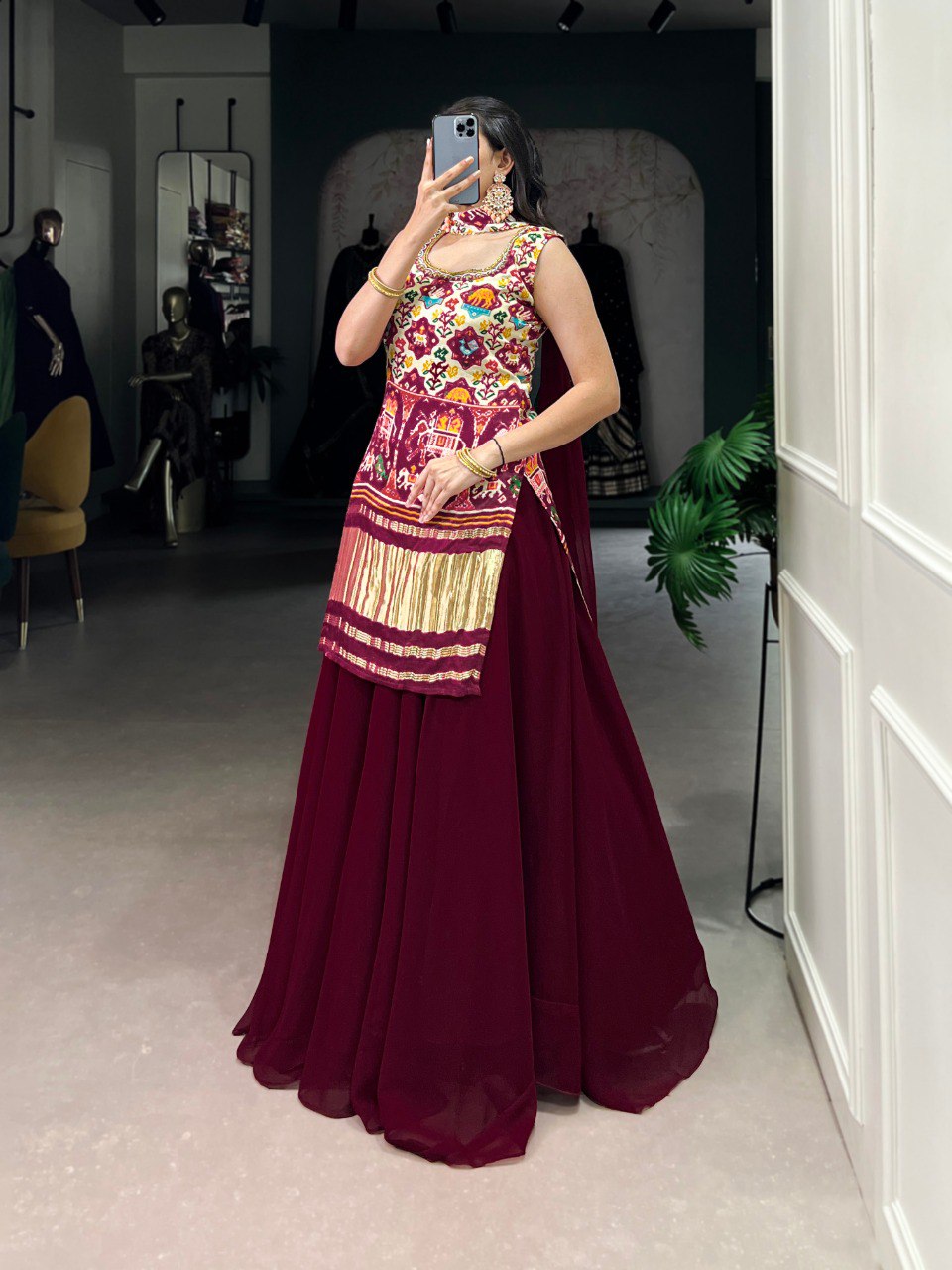 Offwhite Color Pure Gajji Handwork Ethnic Dress