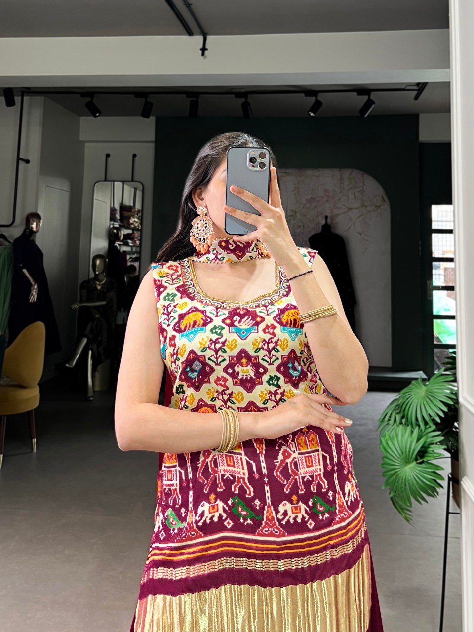 Offwhite Color Pure Gajji Handwork Ethnic Dress