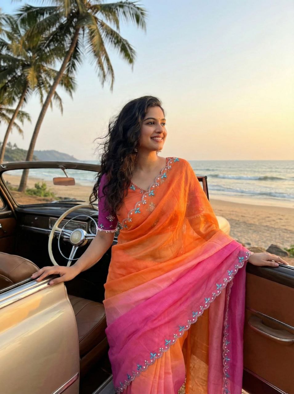 Orange Pink Designer Handwork Saree with Stitched Blouse | Nardev Fashion | Party & Festive Wear