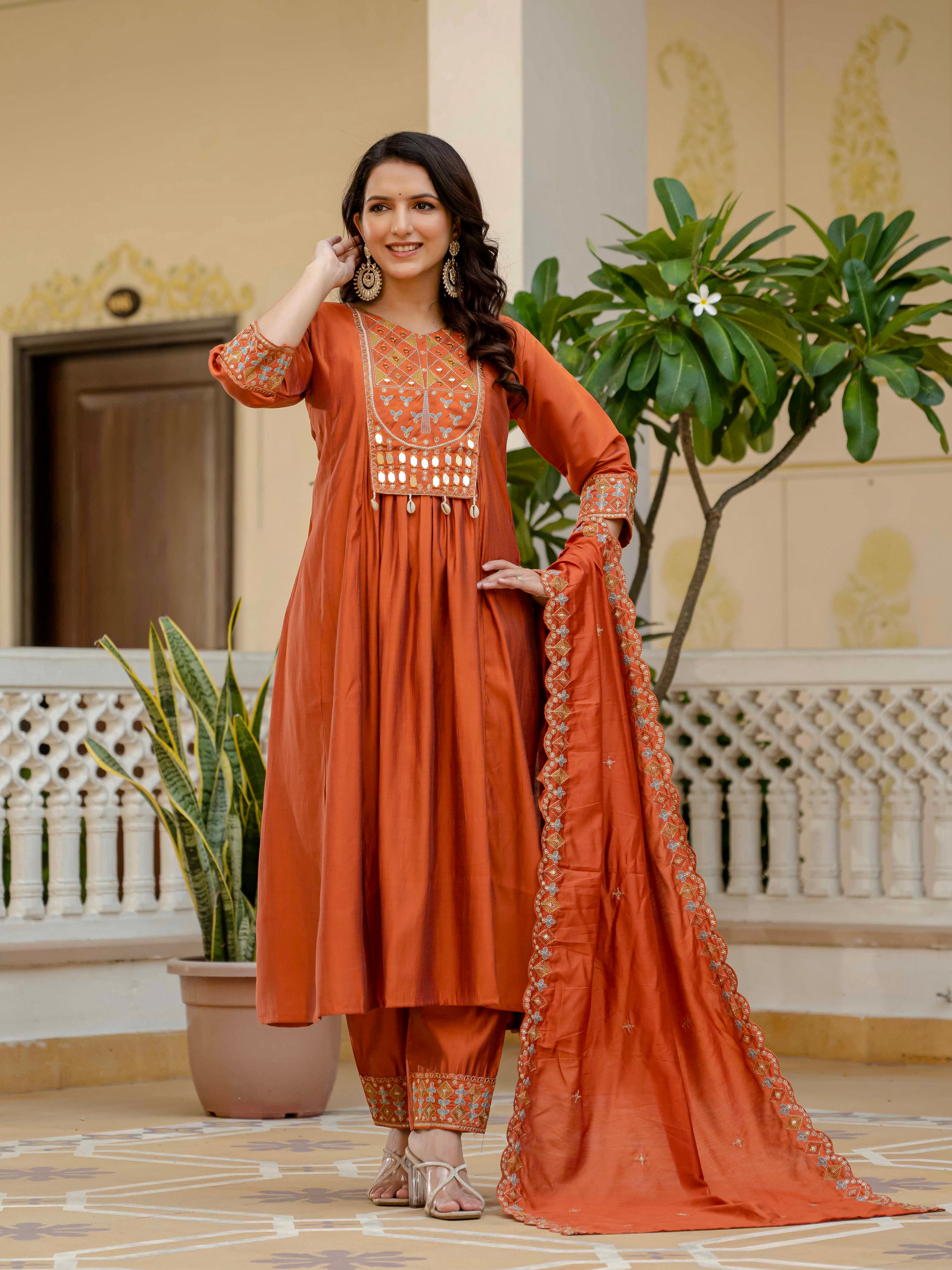 Jaypur Patywear Rust Orange Anarkali Kurti Set | Nardev Fashion
