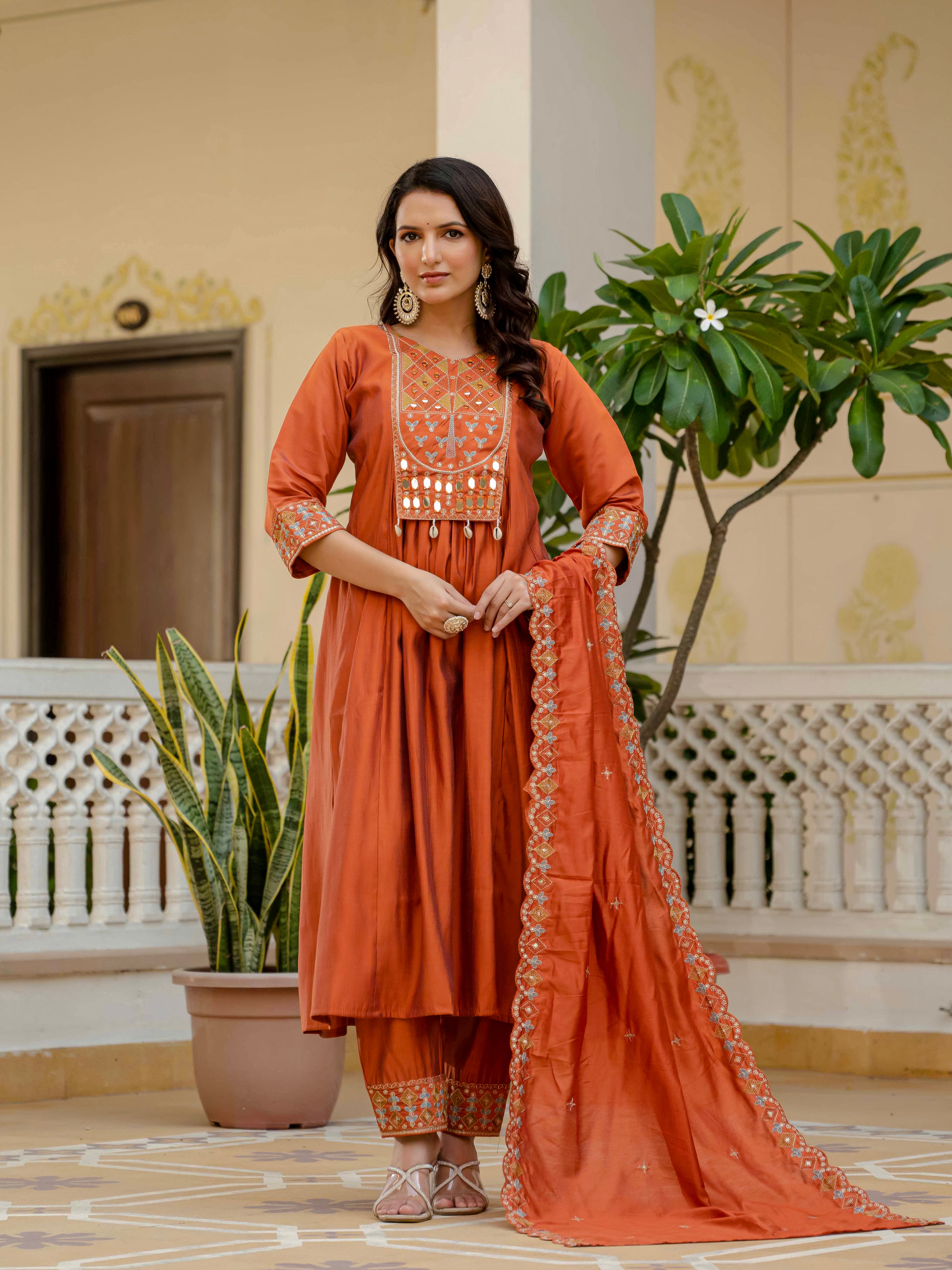 Jaypur Patywear Rust Orange Anarkali Kurti Set | Nardev Fashion