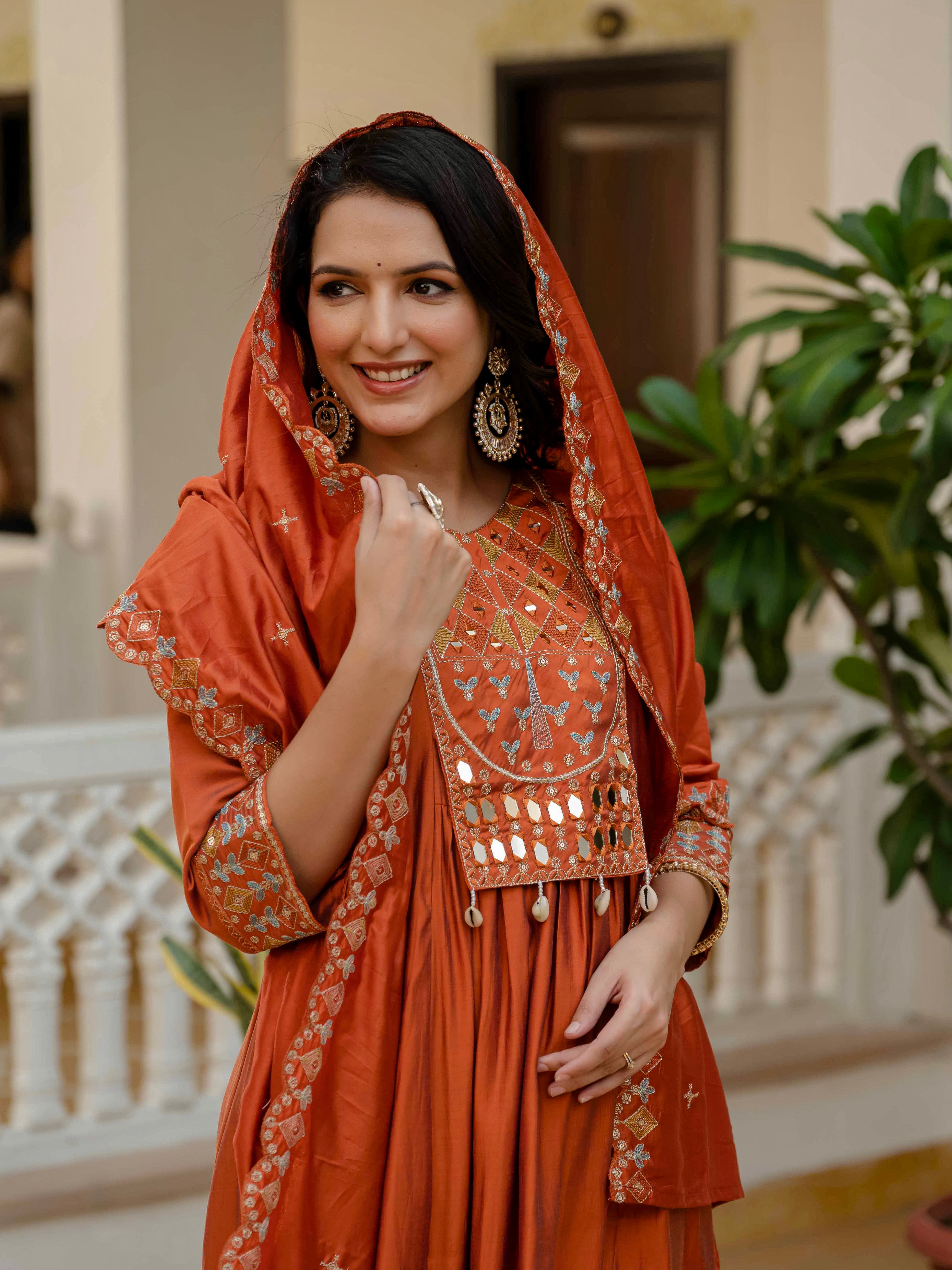 Jaypur Patywear Rust Orange Anarkali Kurti Set | Nardev Fashion