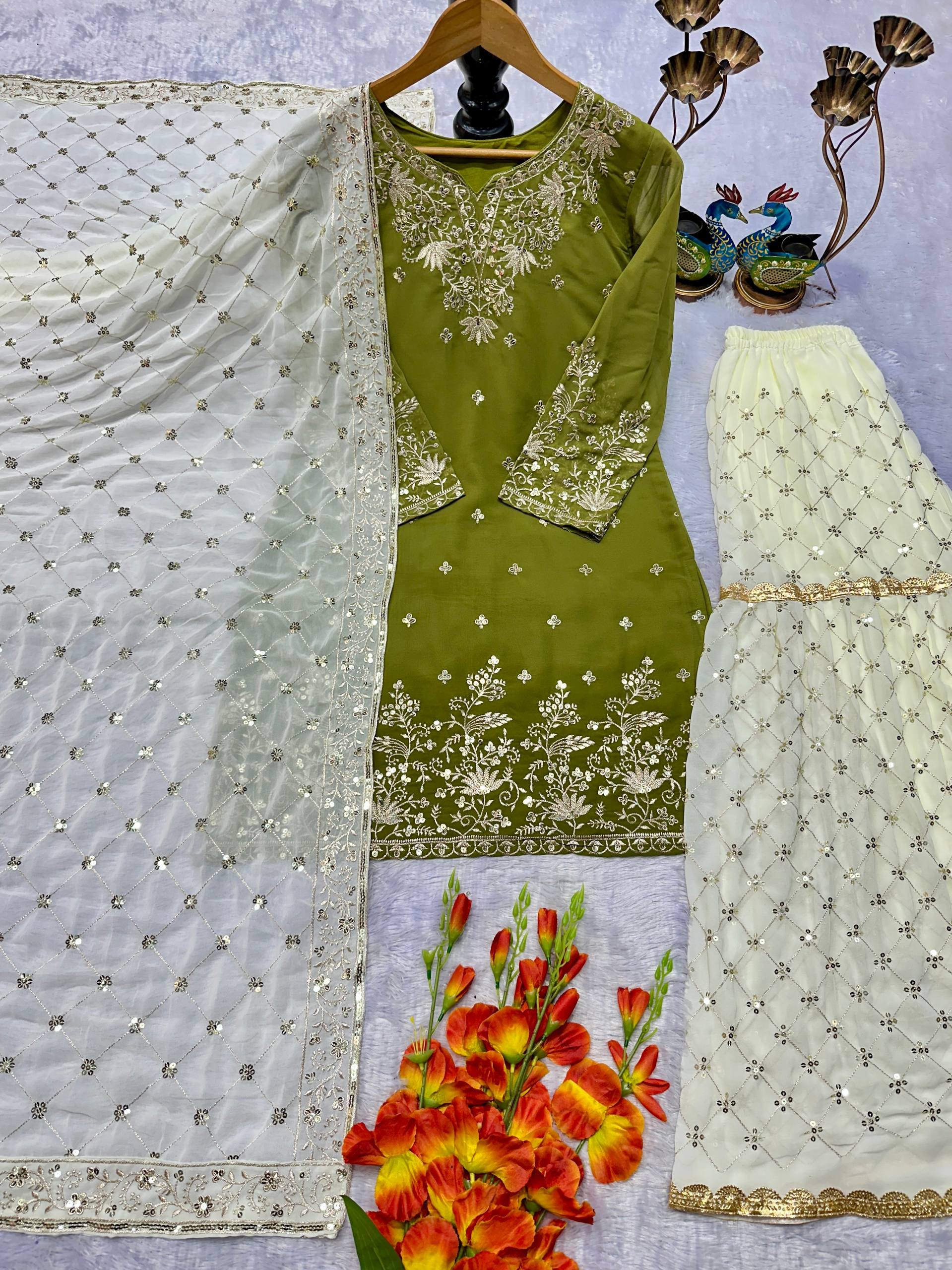 Partywear Top Plazzo Dupatta Set | Nardev Fashion