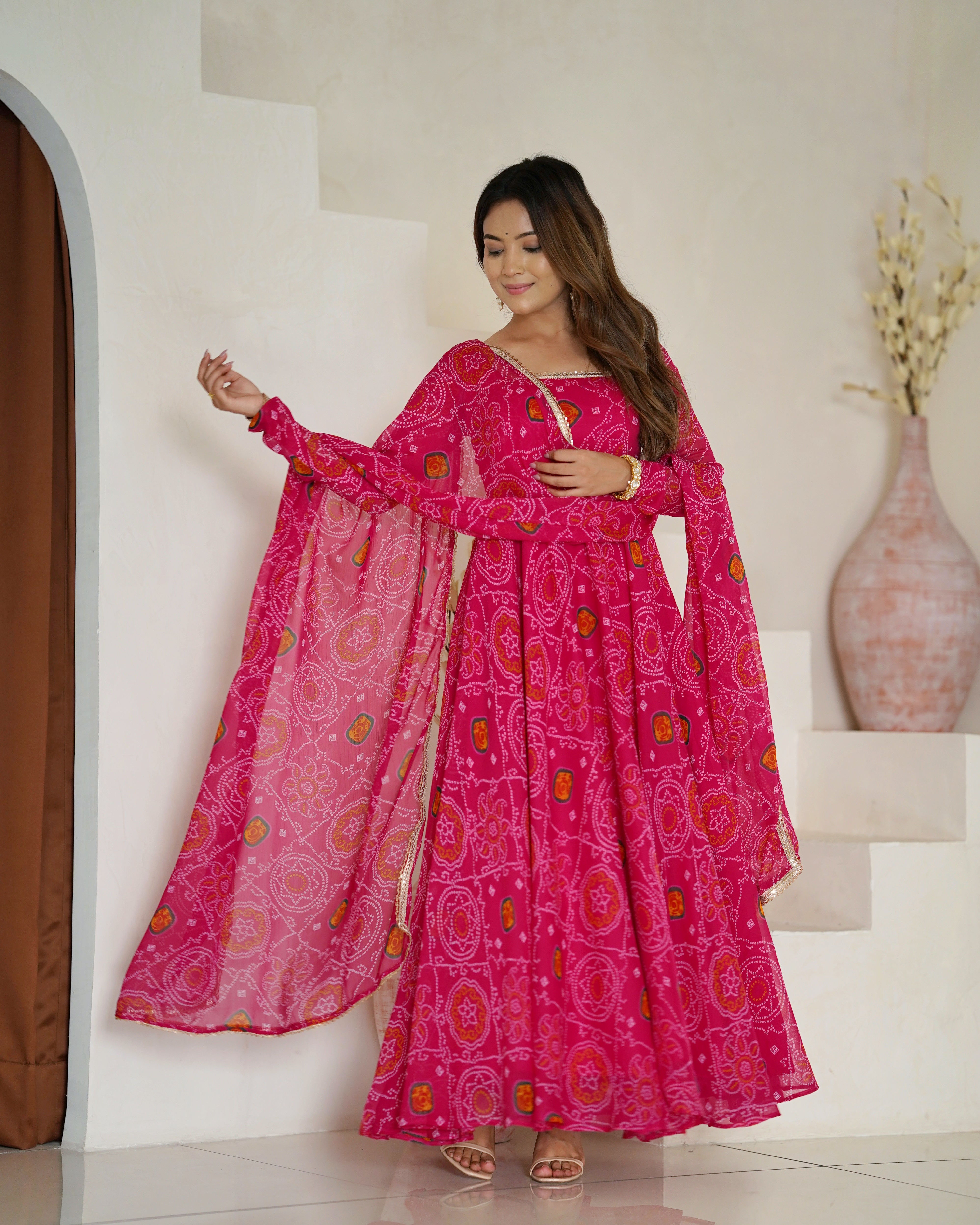 Pink Color Chiffon Floral Anarkali | Nardev Fashion
