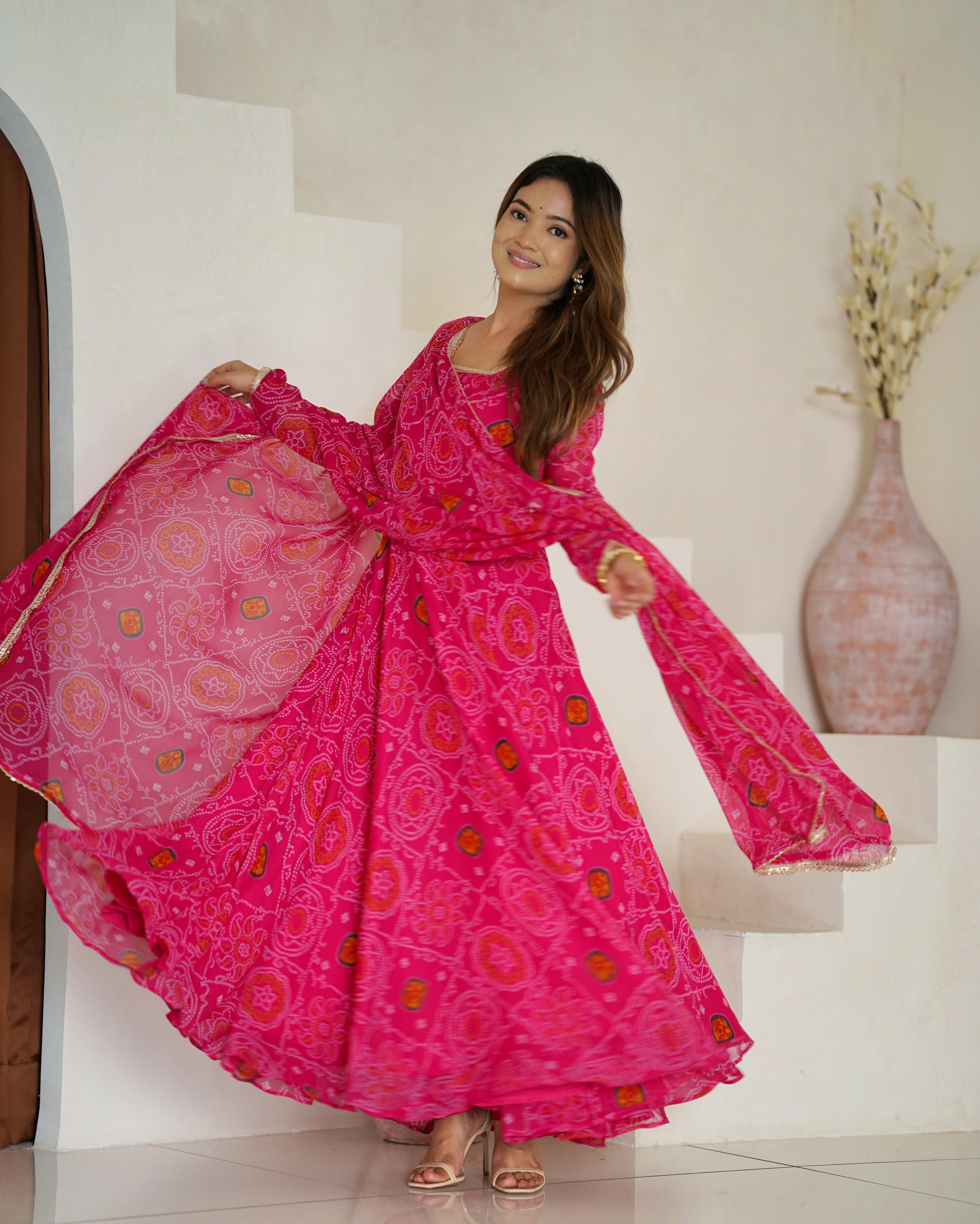 Pink Color Chiffon Floral Anarkali | Nardev Fashion