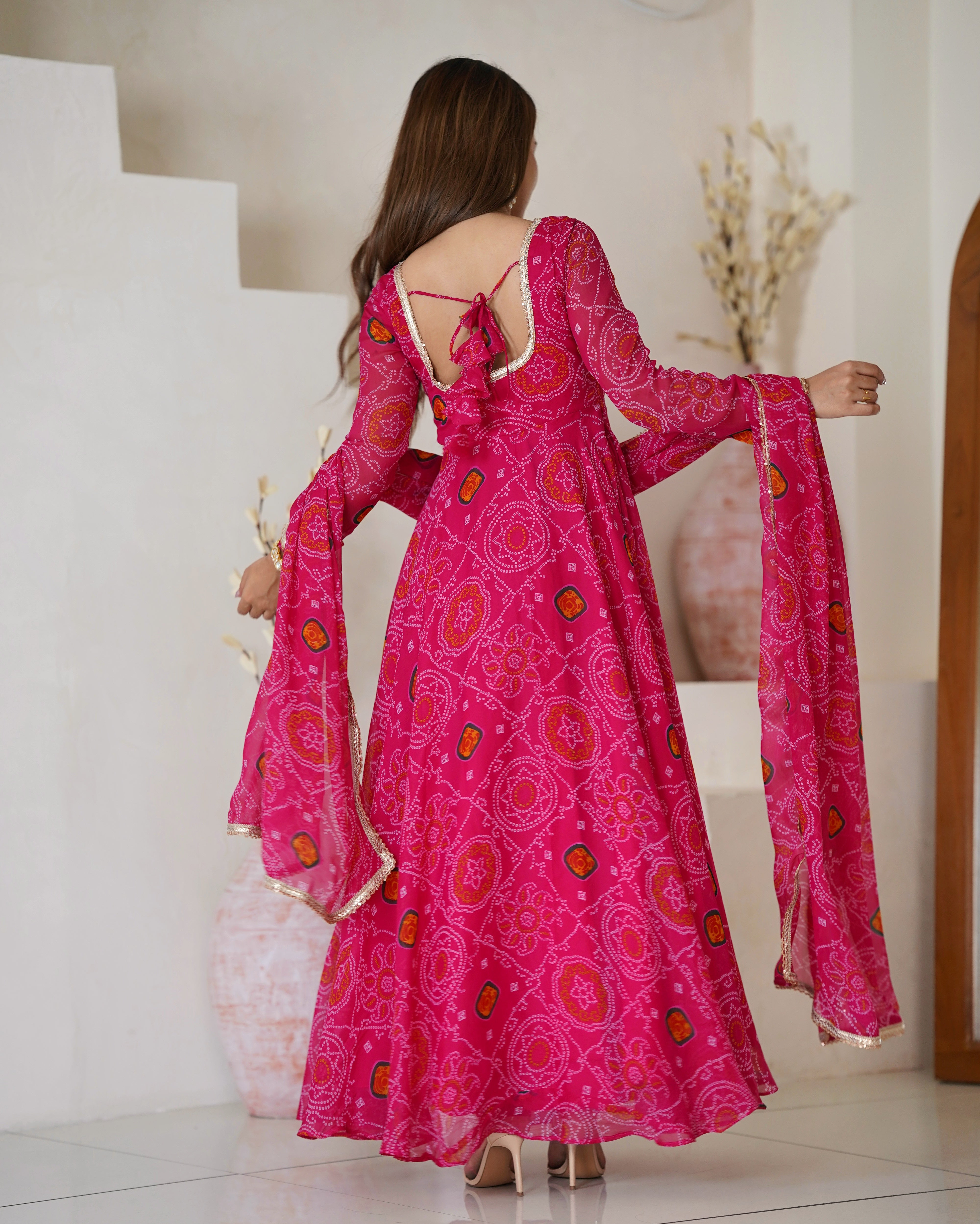 Pink Color Chiffon Floral Anarkali | Nardev Fashion