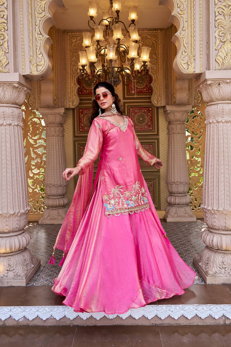 Pink Color Fendy Partywear Kurti Lehenga Set | Nardev Fashion