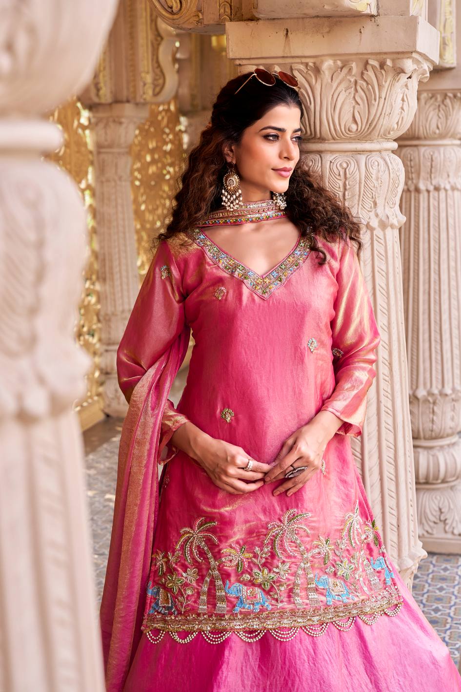 Pink Color Fendy Partywear Kurti Lehenga Set | Nardev Fashion
