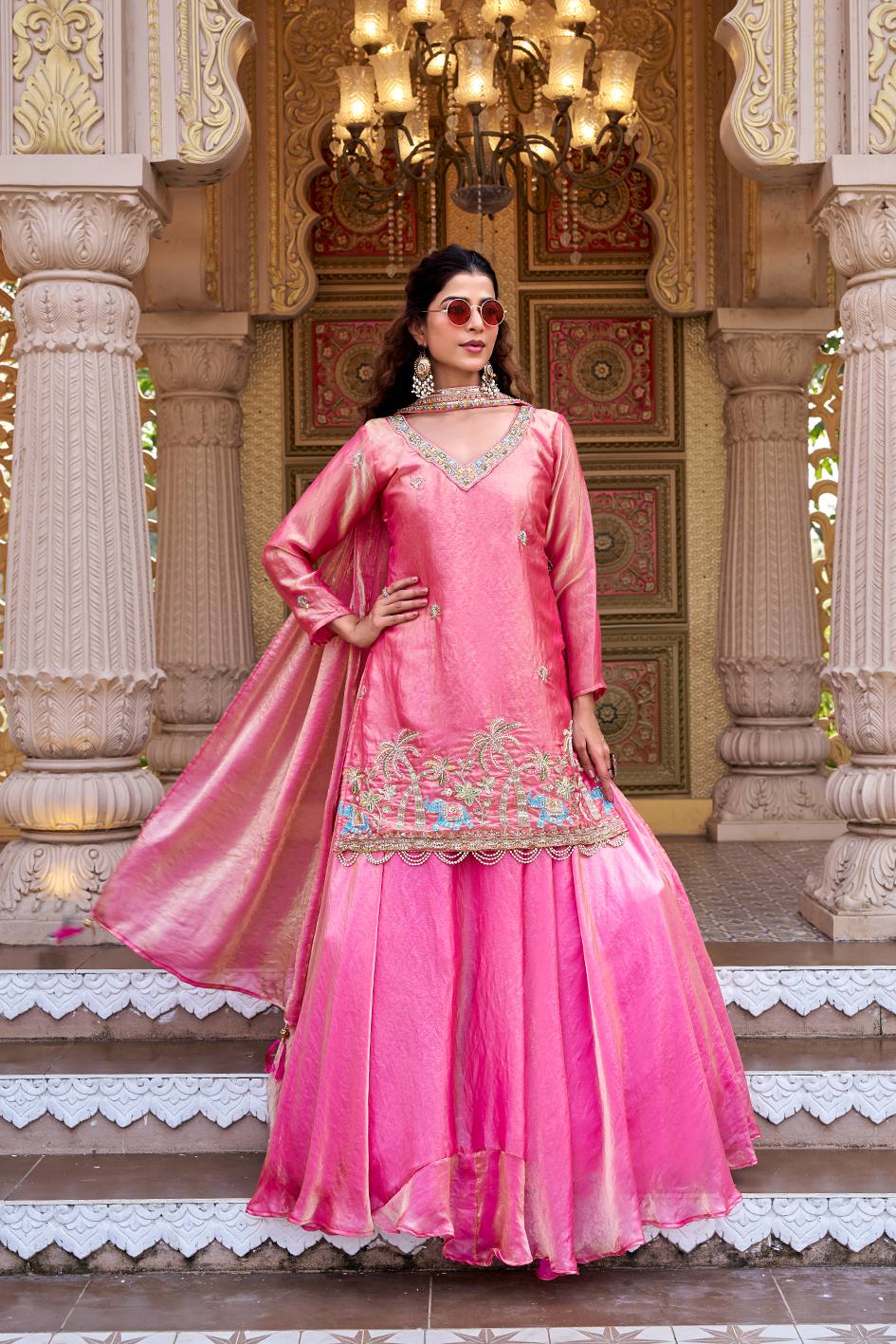 Pink Color Fendy Partywear Kurti Lehenga Set | Nardev Fashion