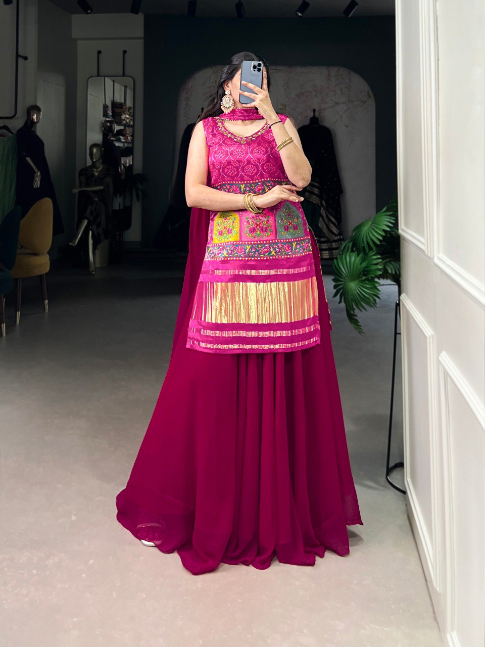 Pink Color Pure Gajji Handwork Ethnic Dress