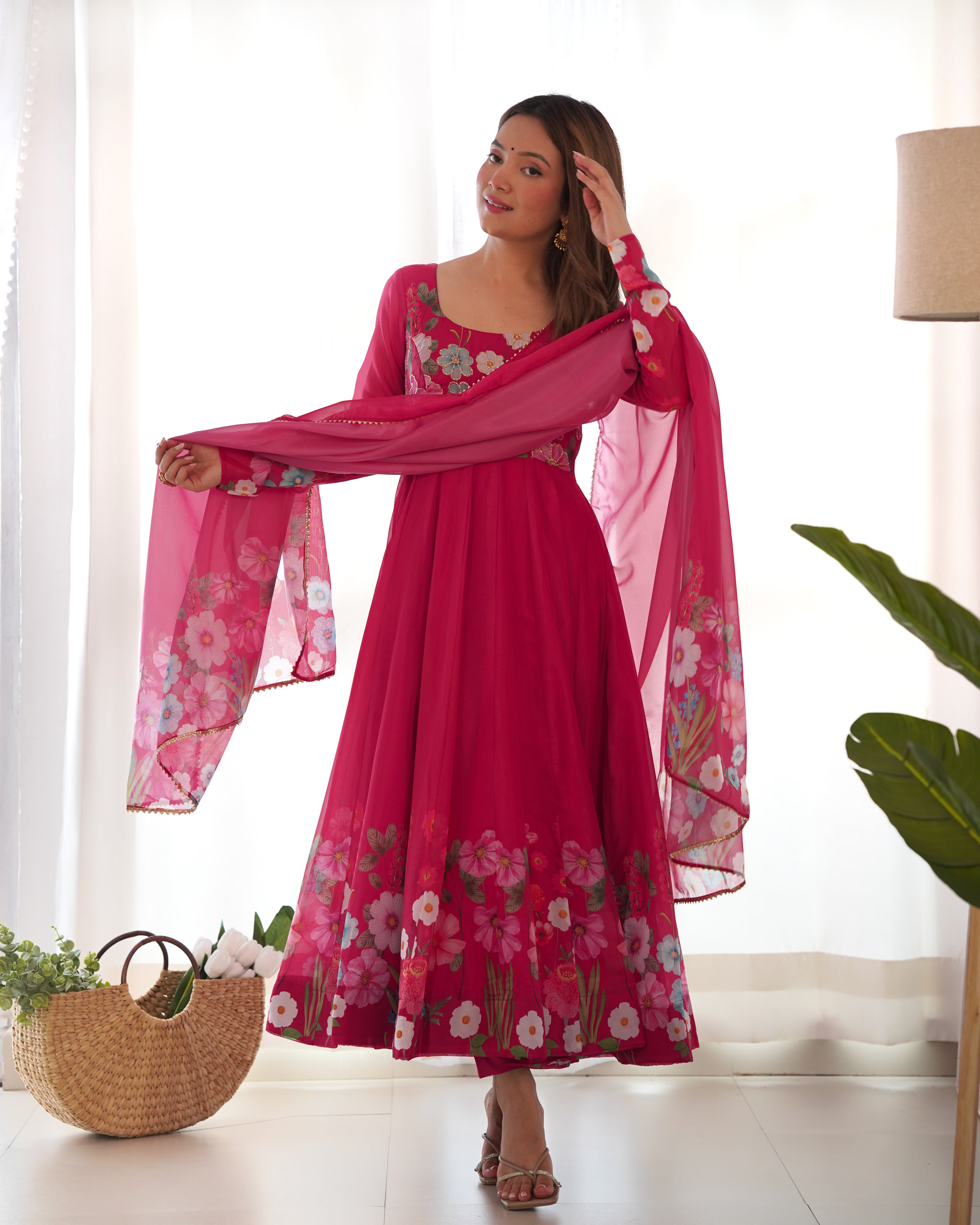 Pink Floral Trending Anarkali Dress