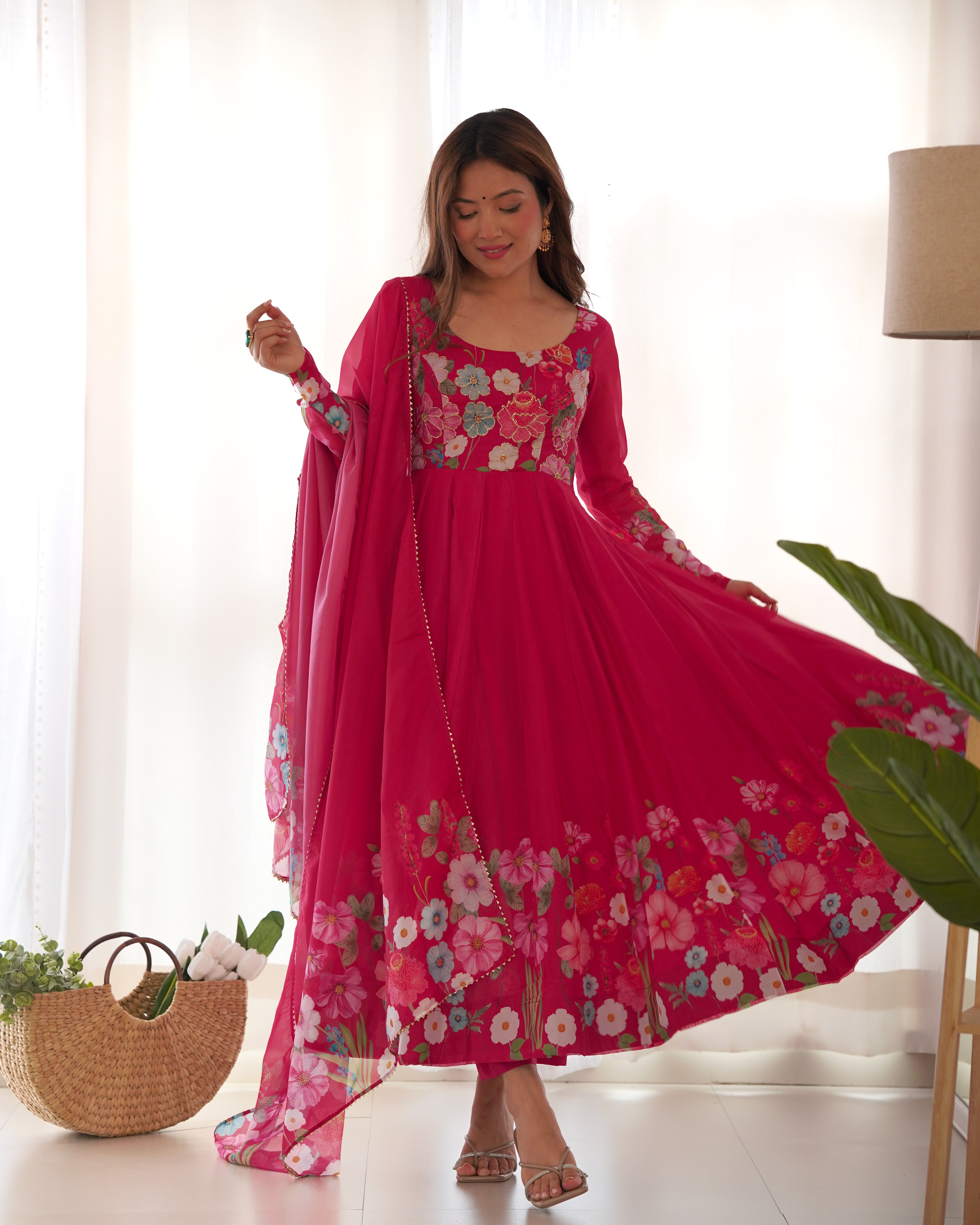 Pink Floral Trending Anarkali Dress