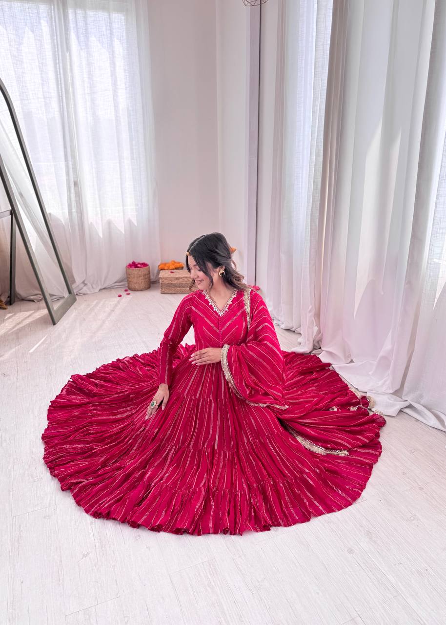 Pink Ruffle Flaired Gown for Wedding Events | Nardev Fashion