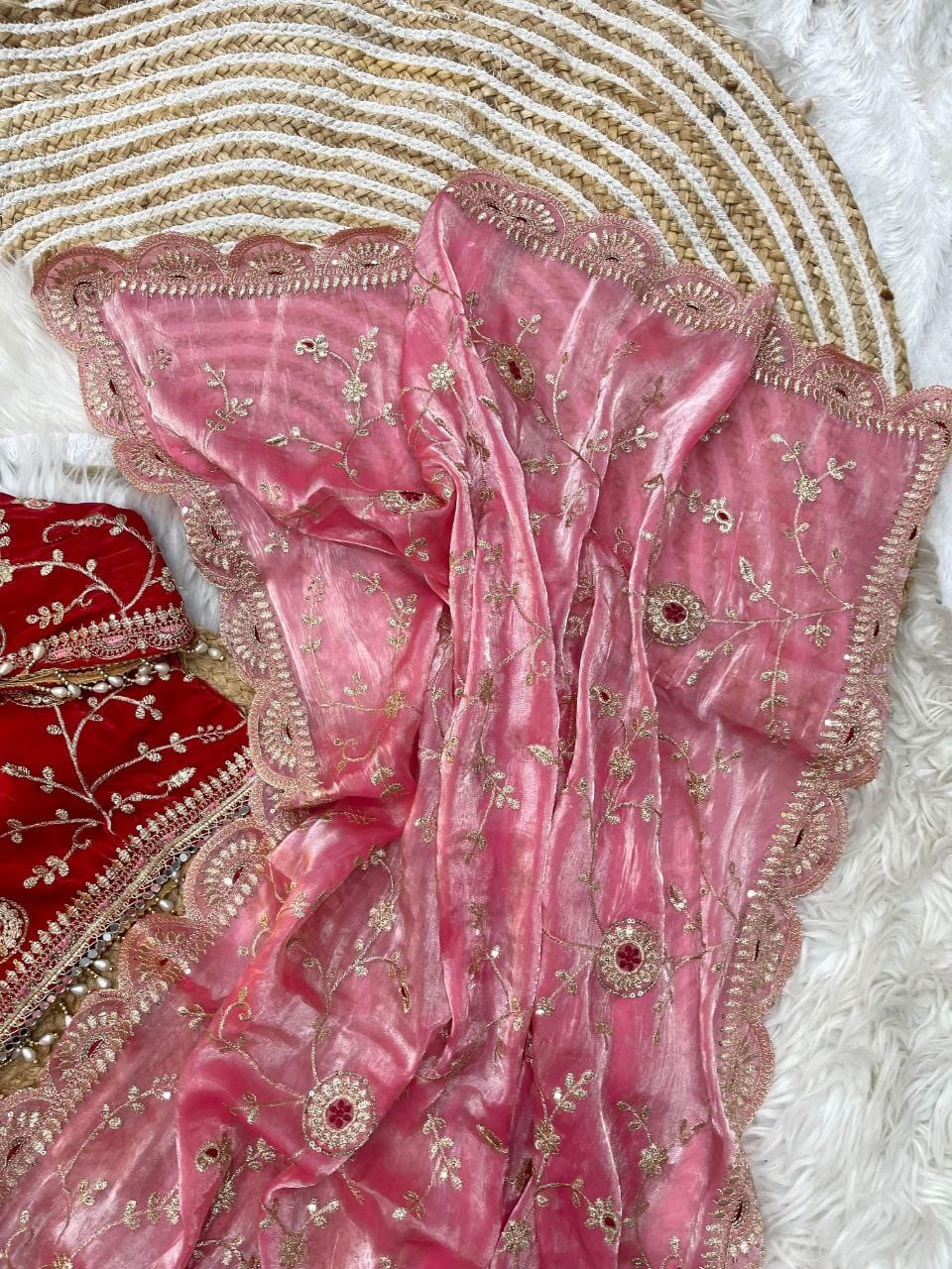 Pink Saree for Engagement Event in Weddings | Nardev Fashion | Stitched Blouse