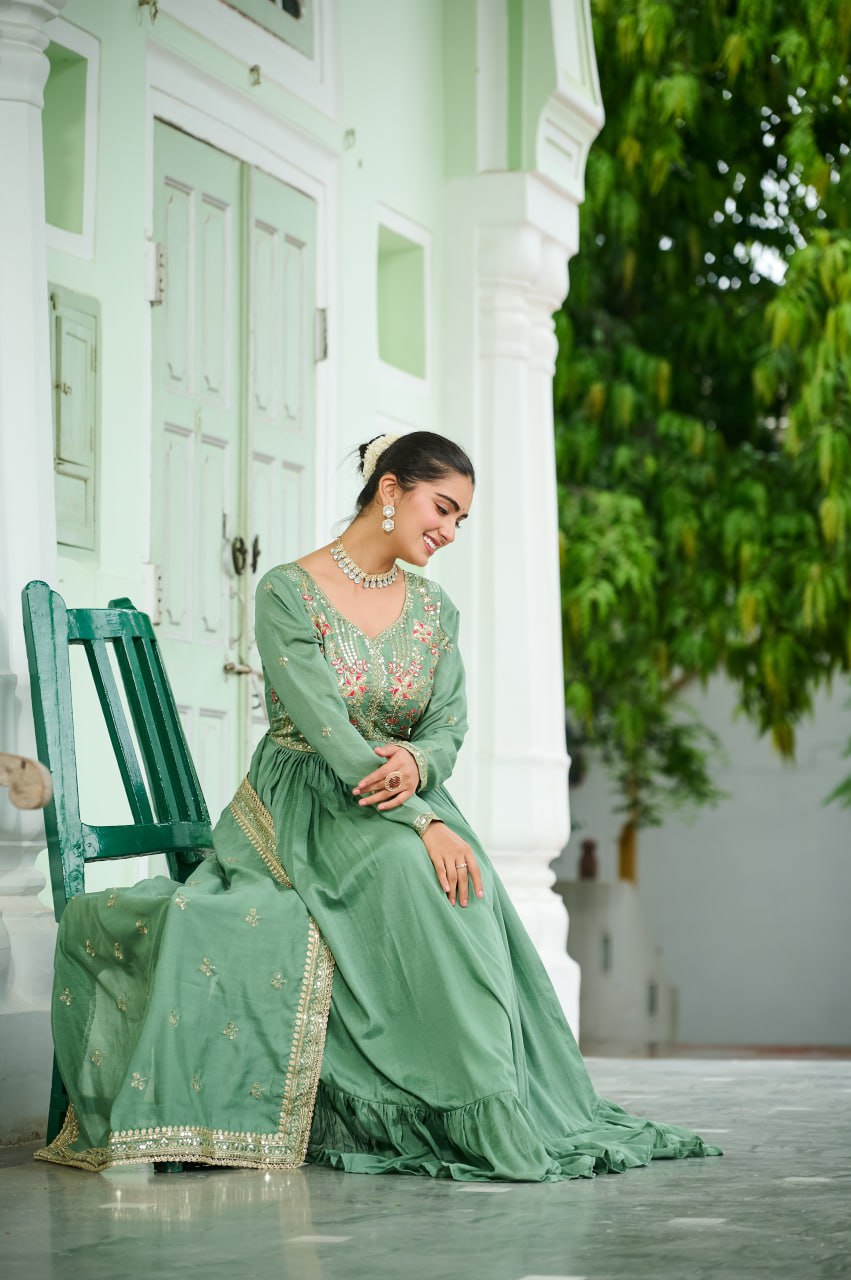 Pista Green Color Partywear Dress | Nardev Fashion