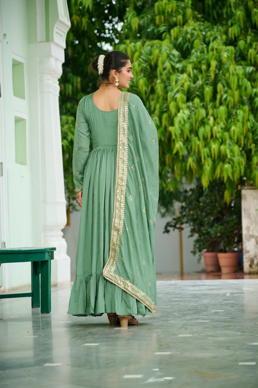 Pista Green Color Partywear Dress | Nardev Fashion