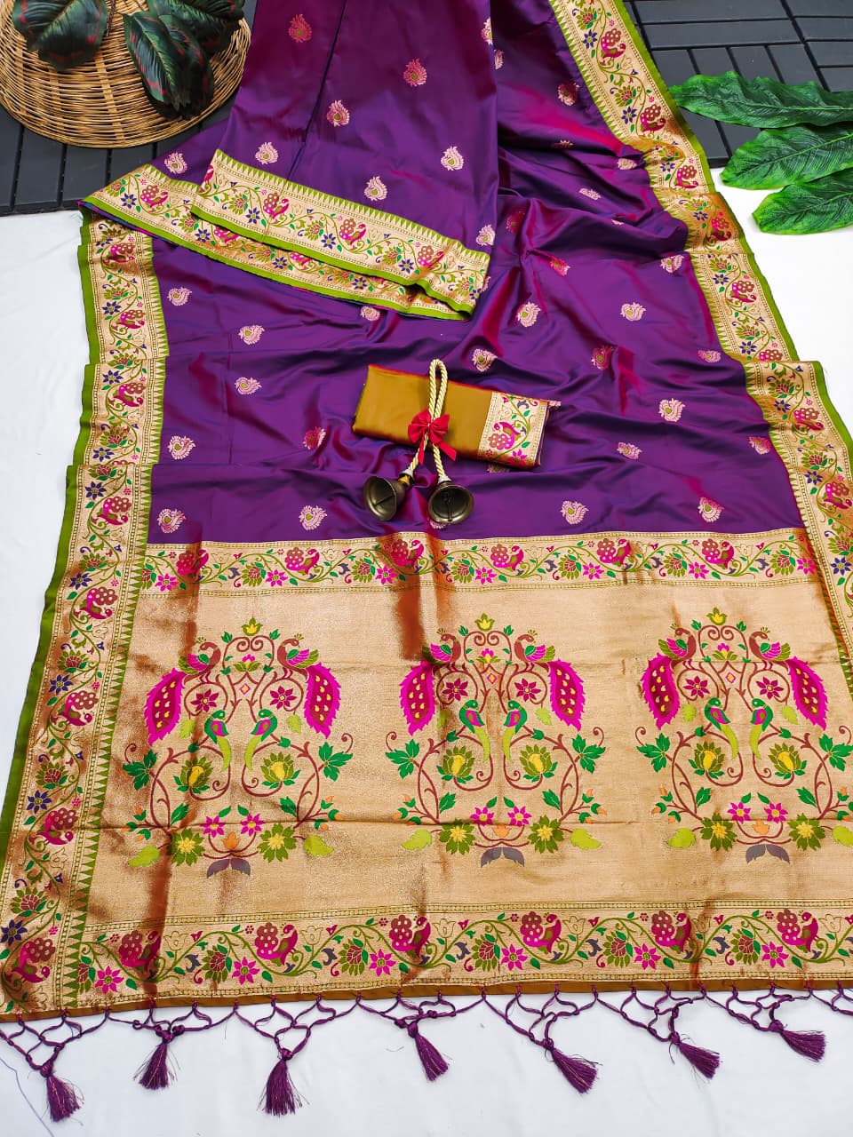 Purple Banarasi Paithani Silk Saree with Zari Pallu | Soft Silk Saree – Nardev Fashion