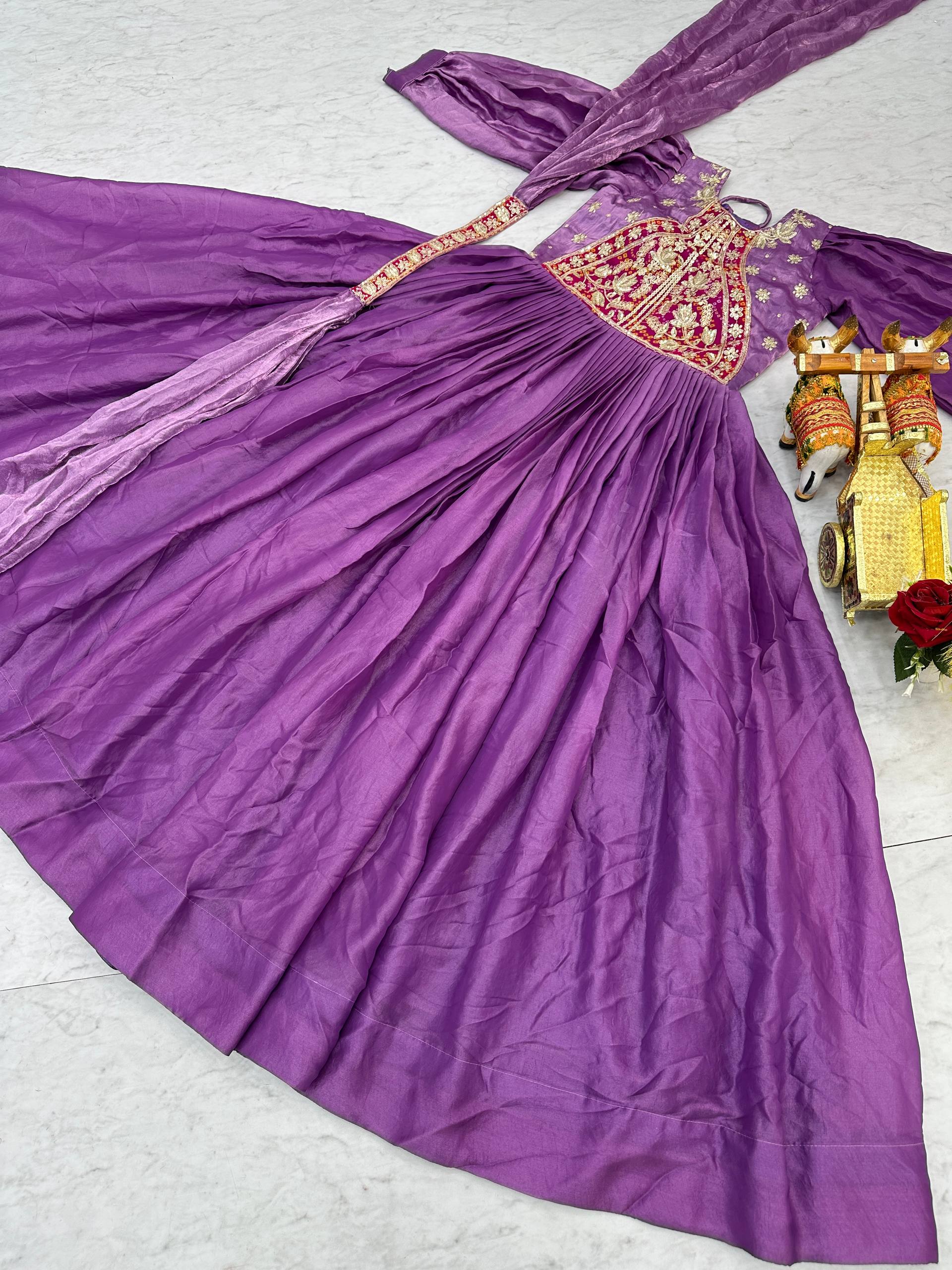 Purple Color Bishop Sleeves Anarkali Dress | Nardev Fashion