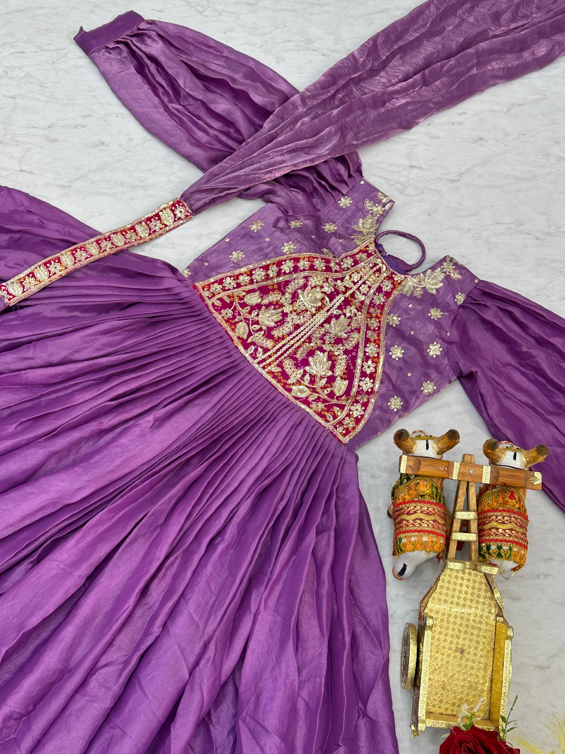 Purple Color Bishop Sleeves Anarkali Dress | Nardev Fashion