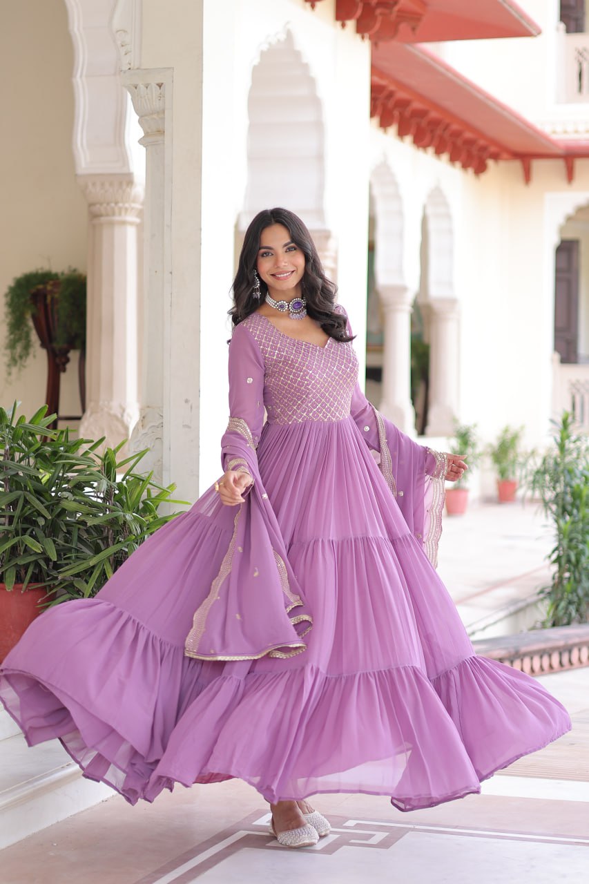 Onion Color Wedding Wear Flaired Anarkali with Dupatta | Nardev Fashion 3