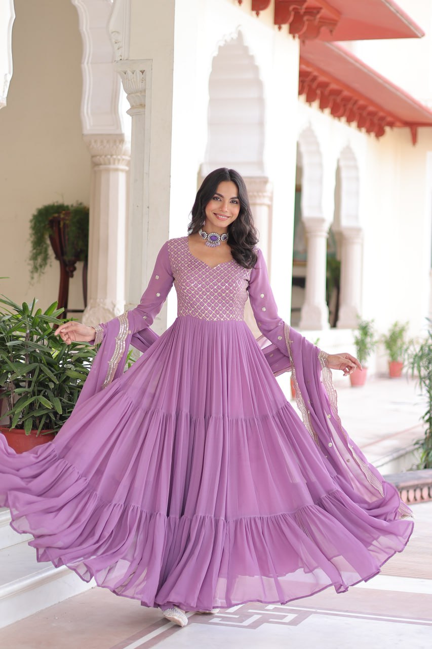 Onion Color Wedding Wear Flaired Anarkali with Dupatta | Nardev Fashion