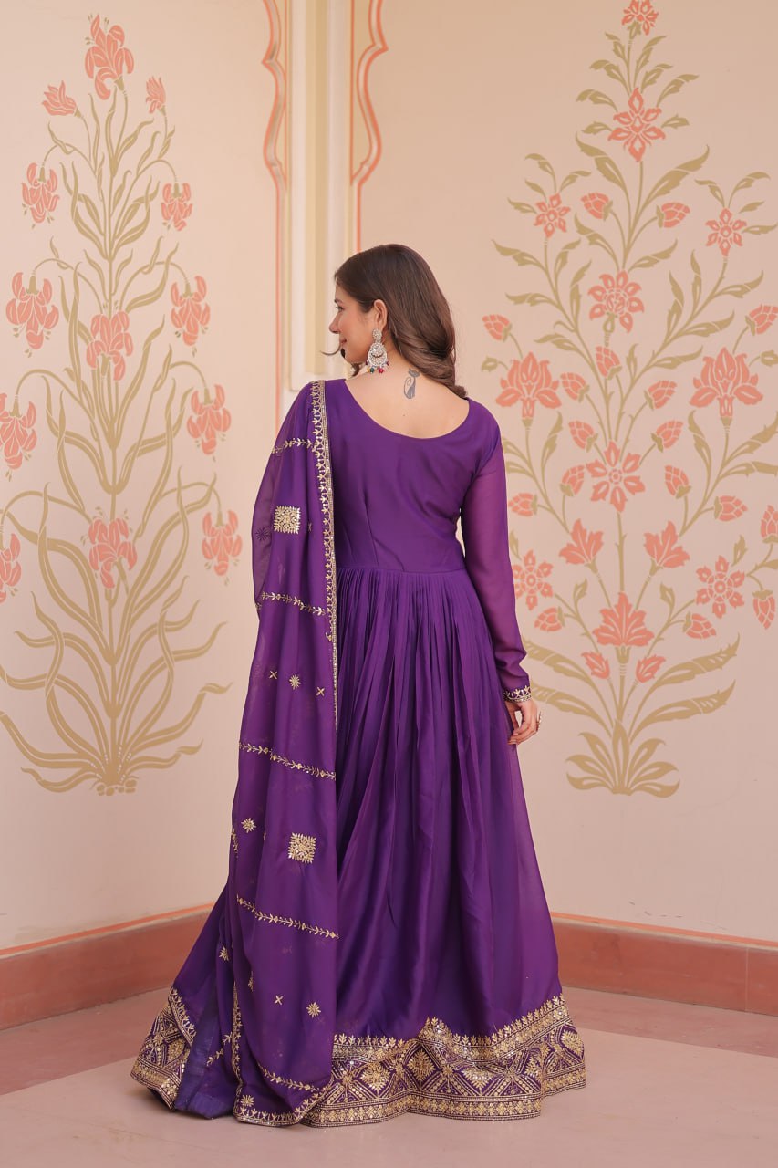 Purple Festival & Wedding Designer Gown Set with Dupatta | Nardev Fashion