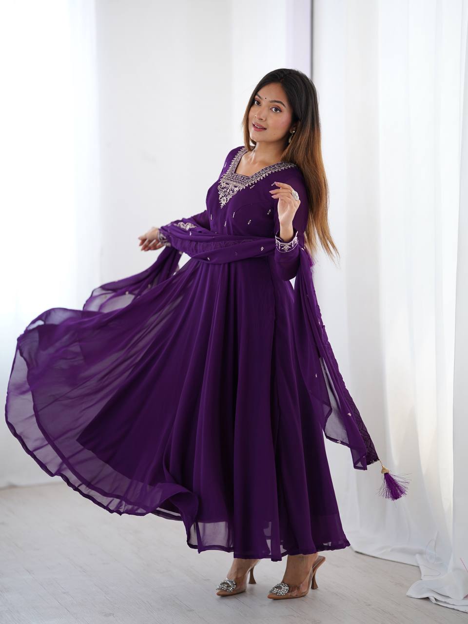 Purple Color Flaired Anarkali Ehtnic Gown Set