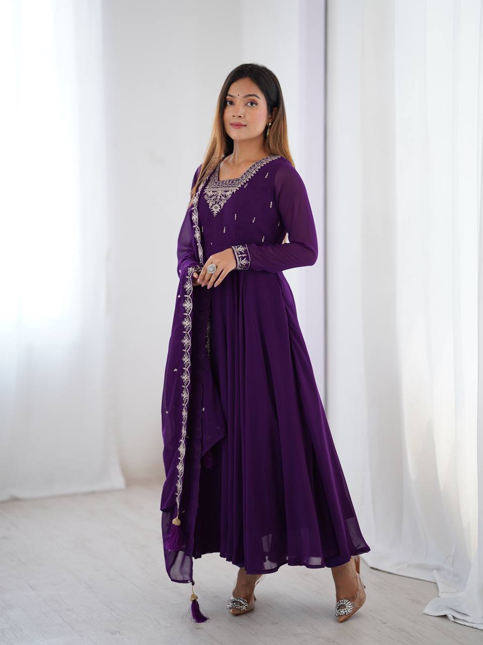 Purple Color Flaired Anarkali Ehtnic Gown Set