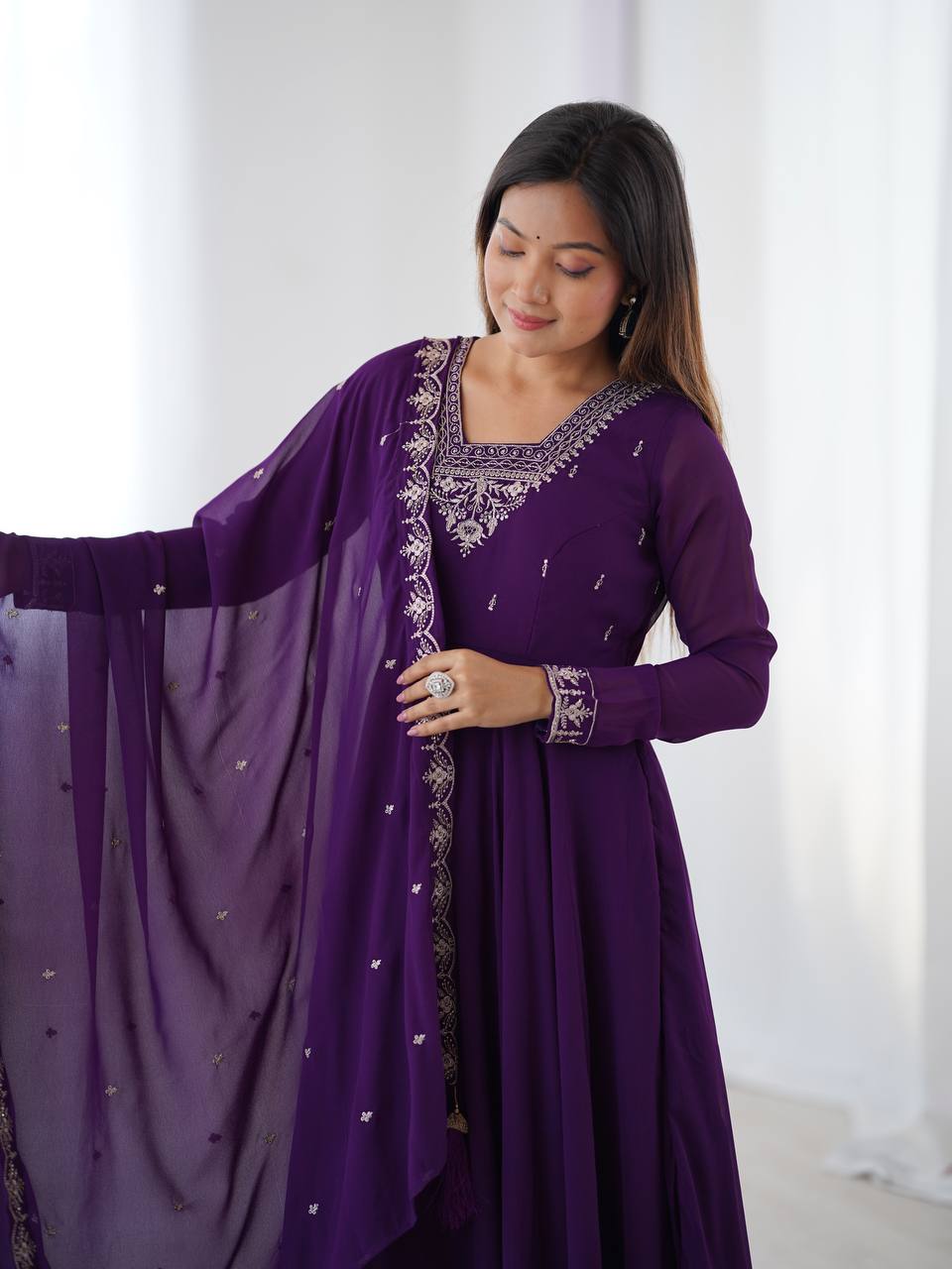 Purple Color Flaired Anarkali Ehtnic Gown Set