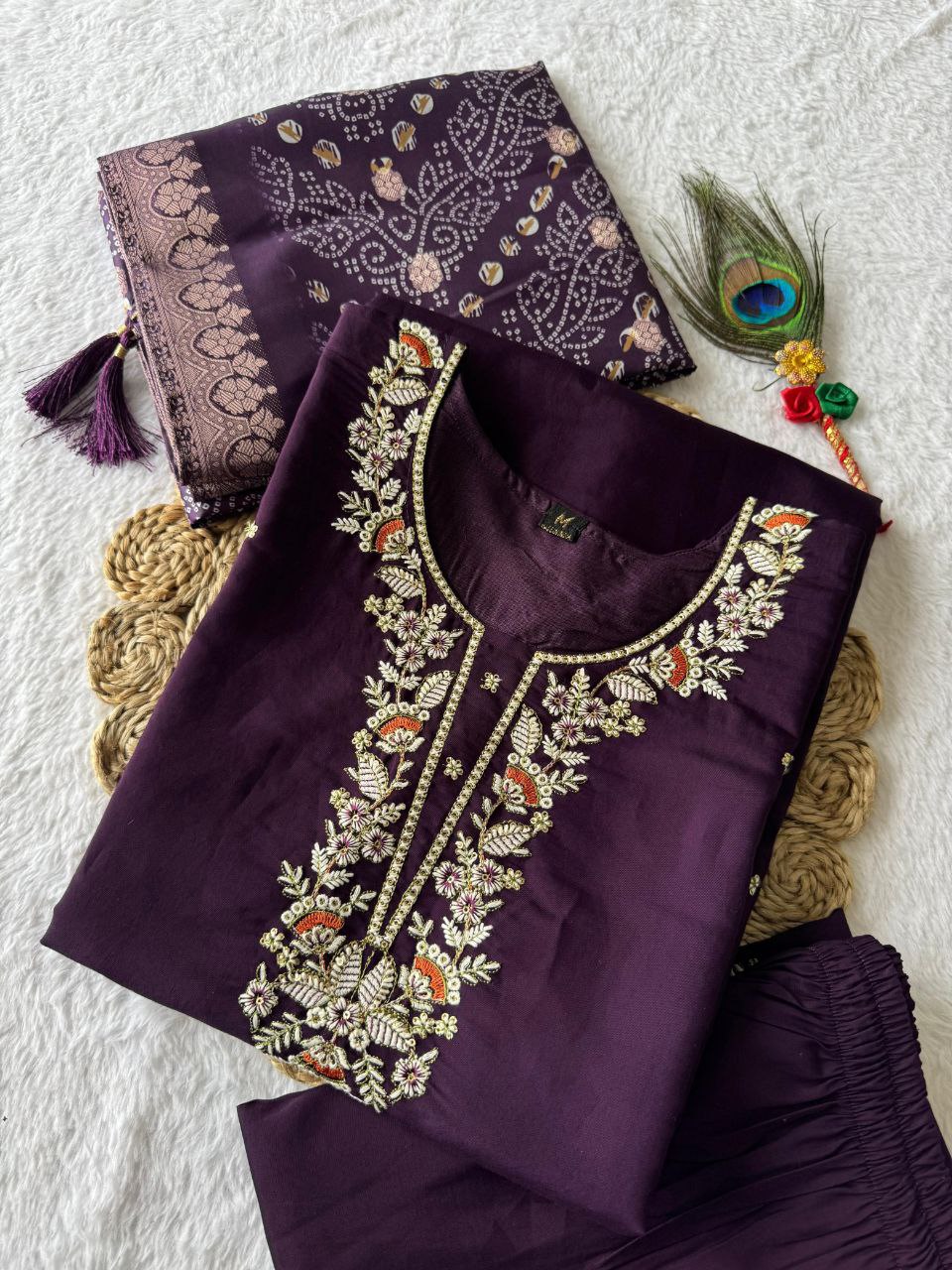 Purple Color Roman Silk Kurta Set with Dupatta