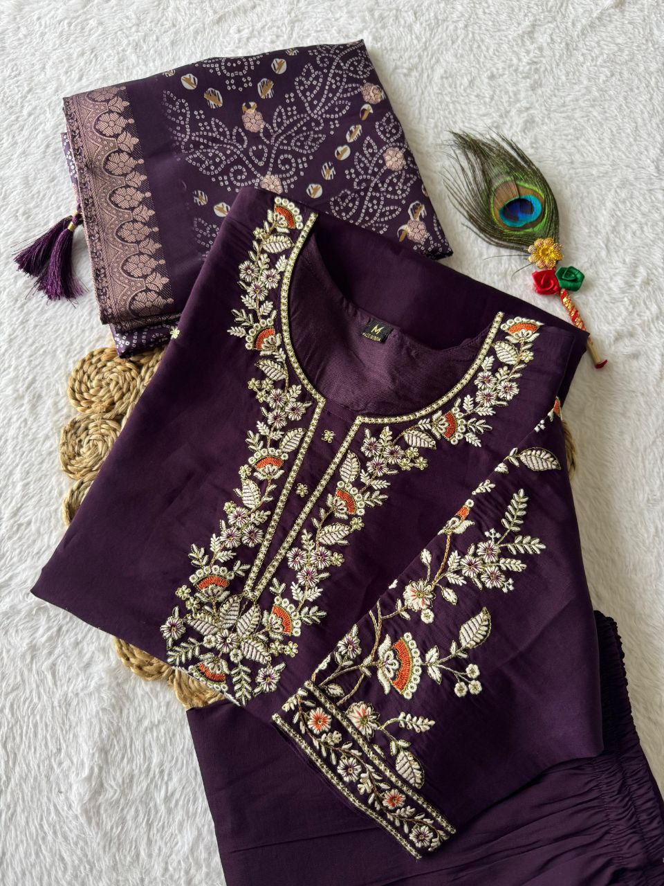 Purple Color Roman Silk Kurta Set with Dupatta