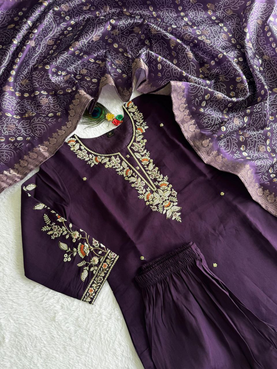 Purple Color Roman Silk Kurta Set with Dupatta