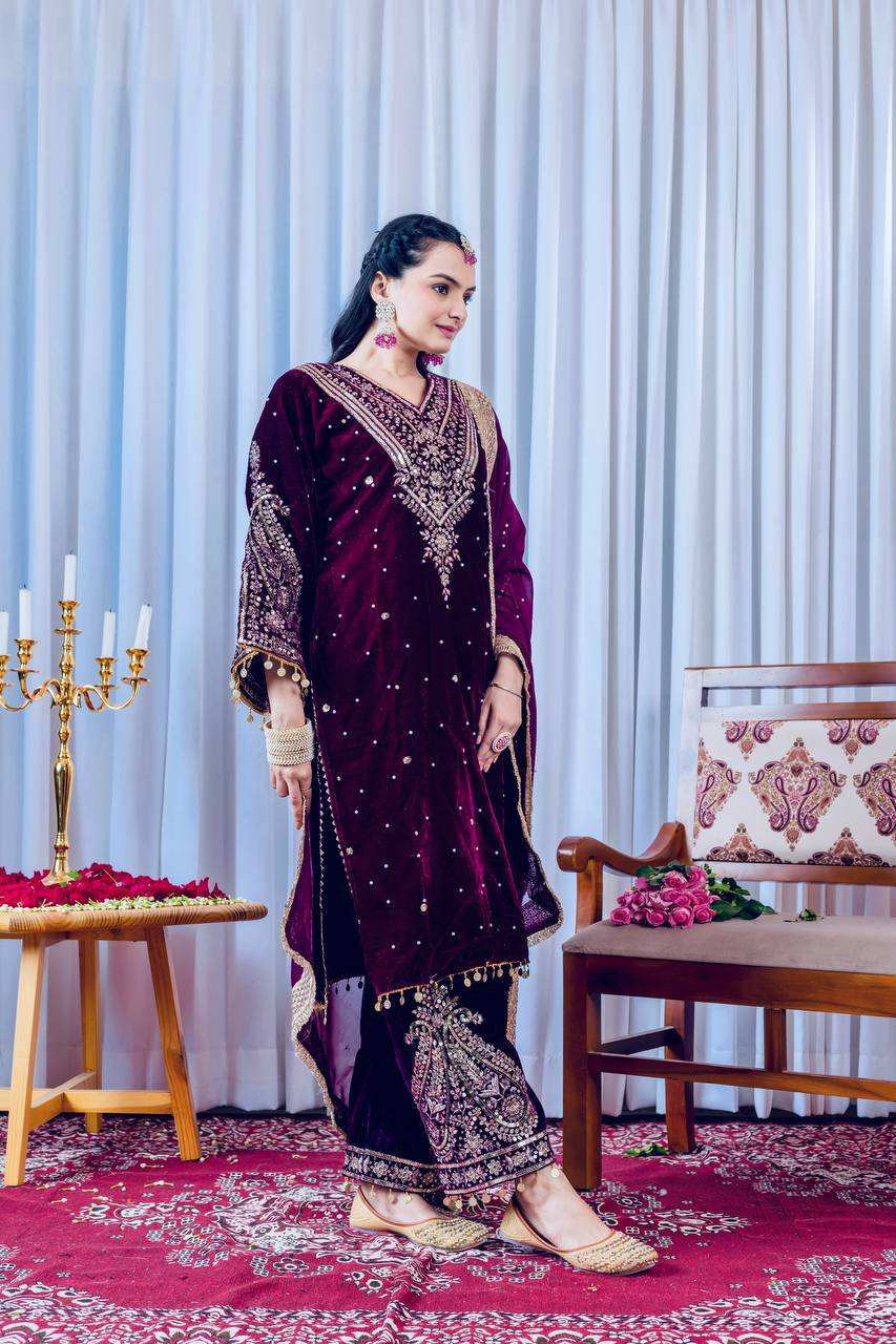 Purple Color Winter Velvet Suit – Ready to Wear (M–XXL) | Nardev Fashion