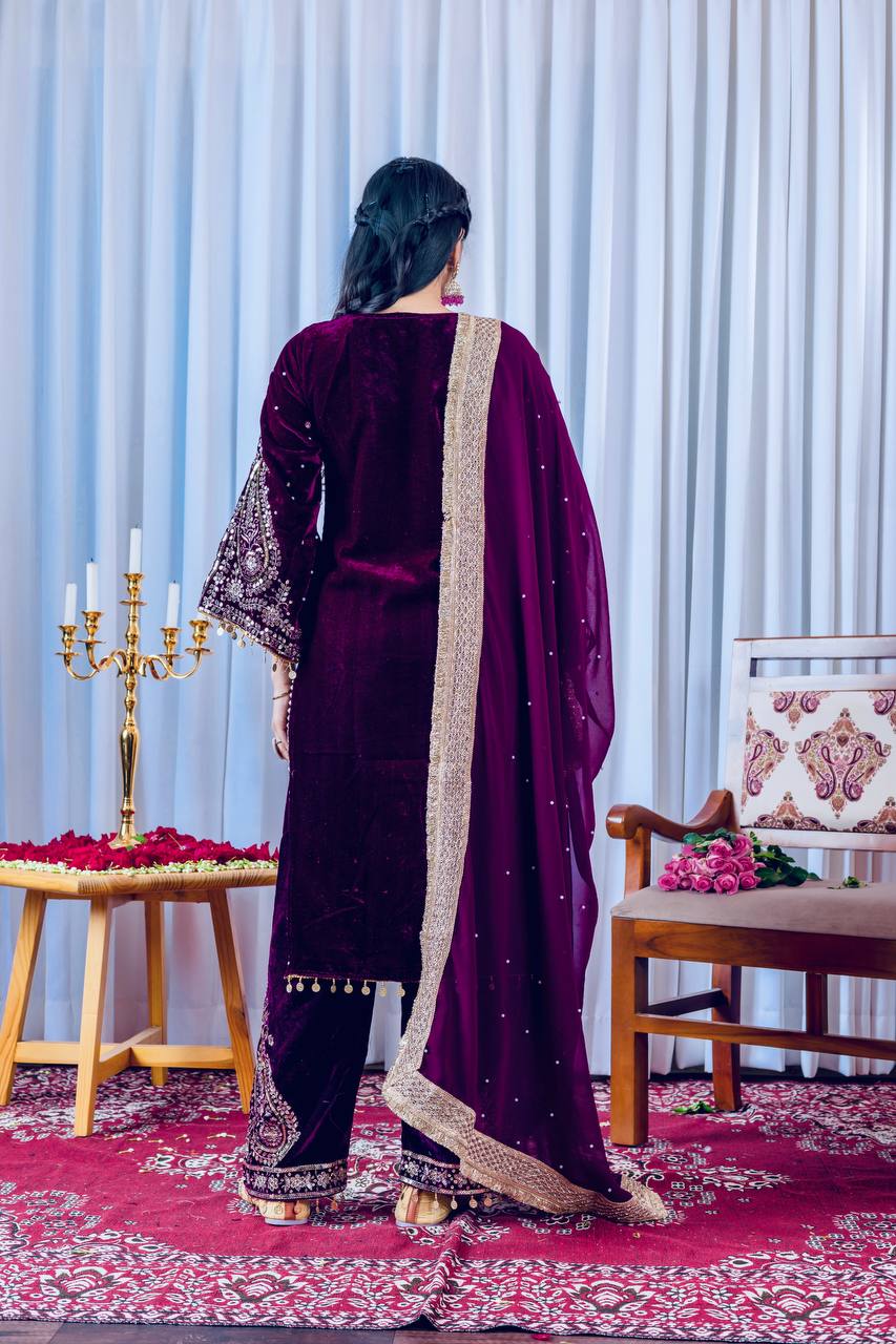 Purple Color Winter Velvet Suit – Ready to Wear (M–XXL) | Nardev Fashion