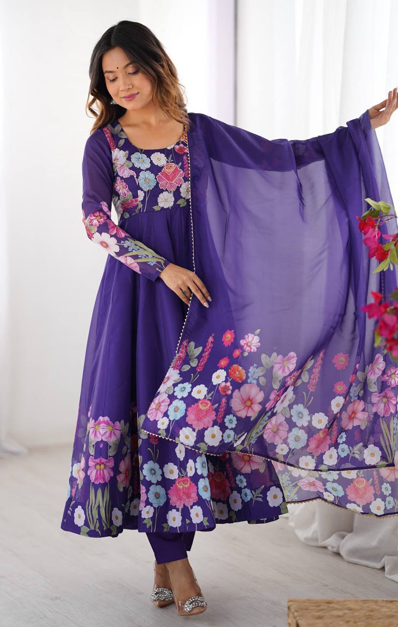 Purple Floral Trending Anarkali Dress