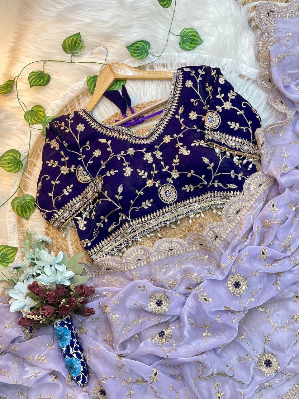 Purple Saree for Sangeet Functions in Weddings | Nardev Fashion | Stitched Blouse