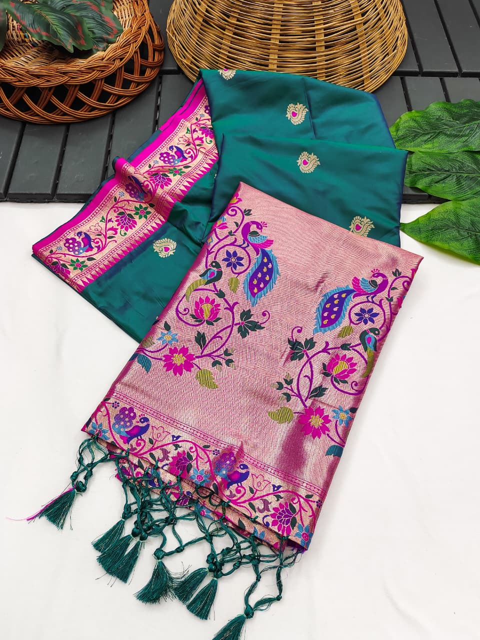 Rama Banarasi Paithani Silk Saree with Zari Pallu | Soft Silk Saree – Nardev Fashion