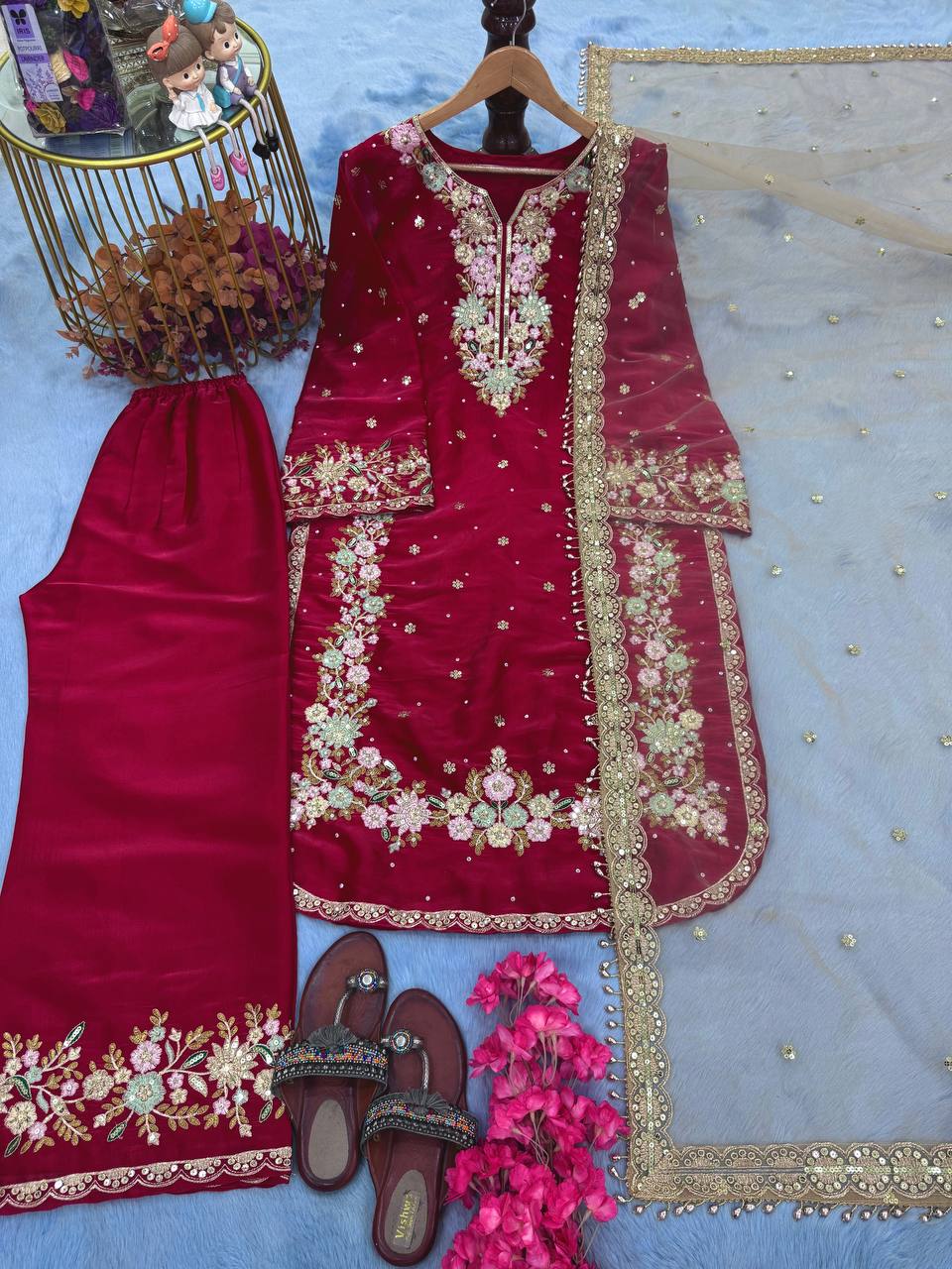 Party Wear Top Plazzo Dupatta Set β Sizes S to 5XL - Nardev Fashion