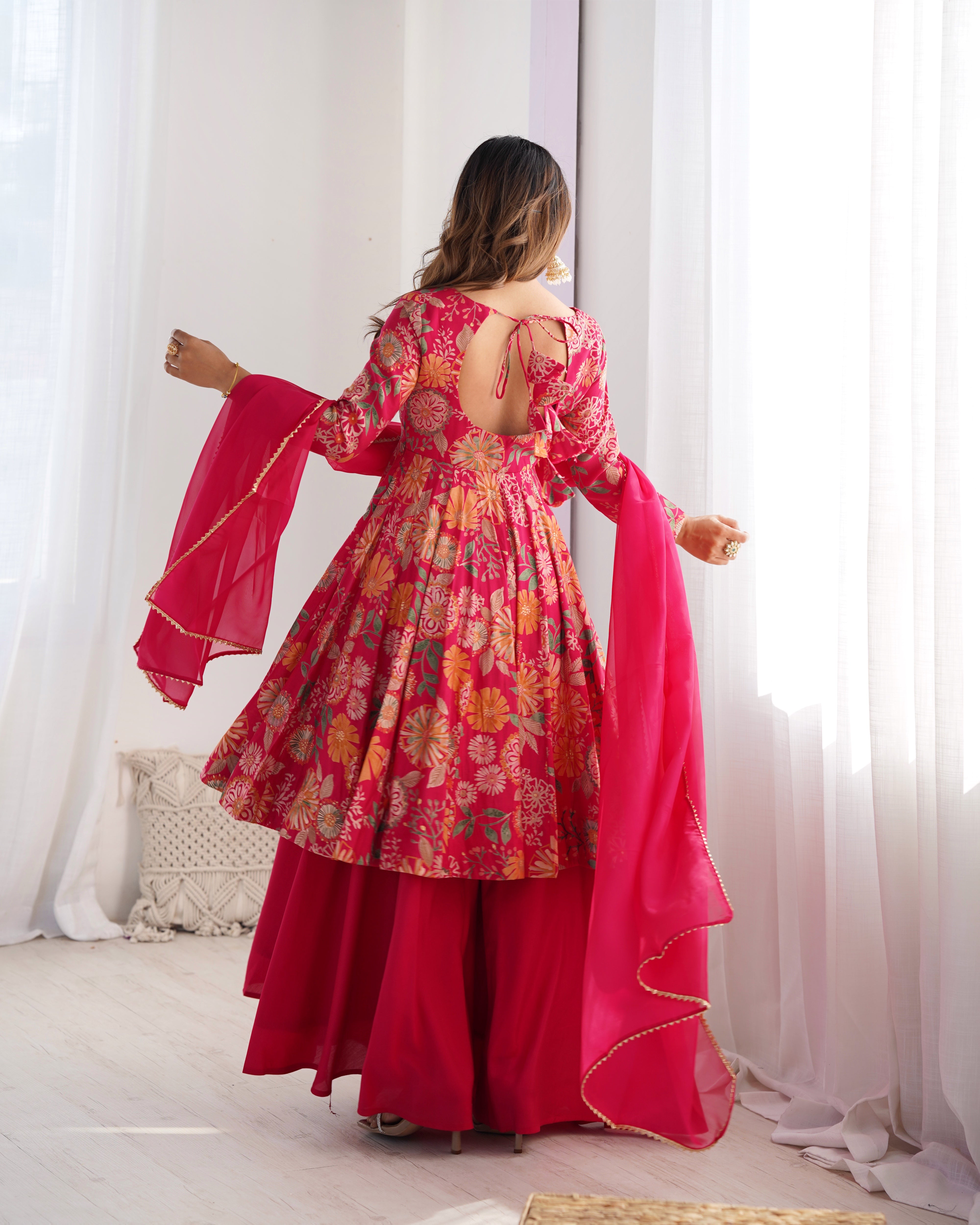Ranipink Soft Roman Sillk Chanderi Kediya Dress