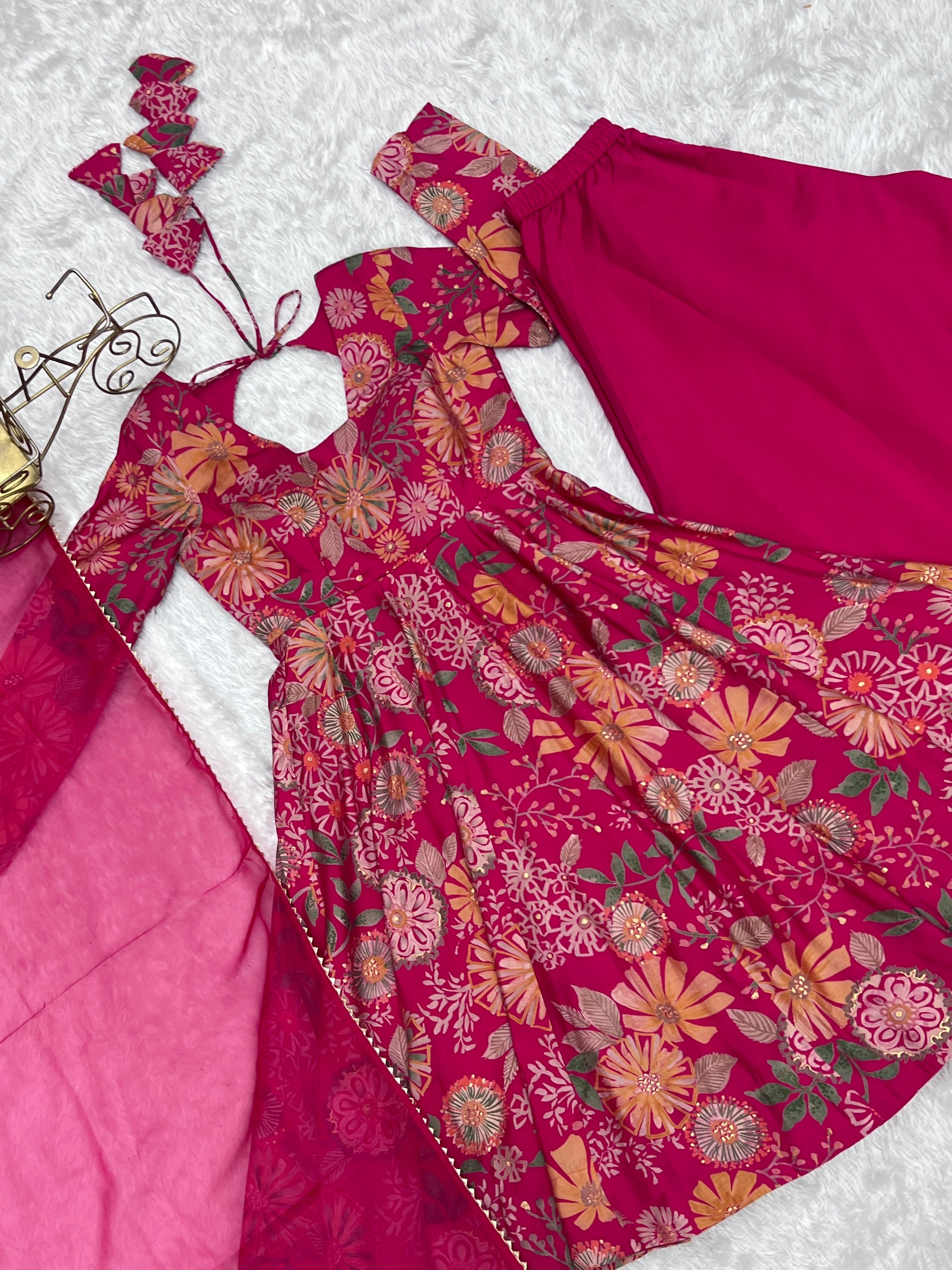 Ranipink Soft Roman Sillk Chanderi Kediya Dress