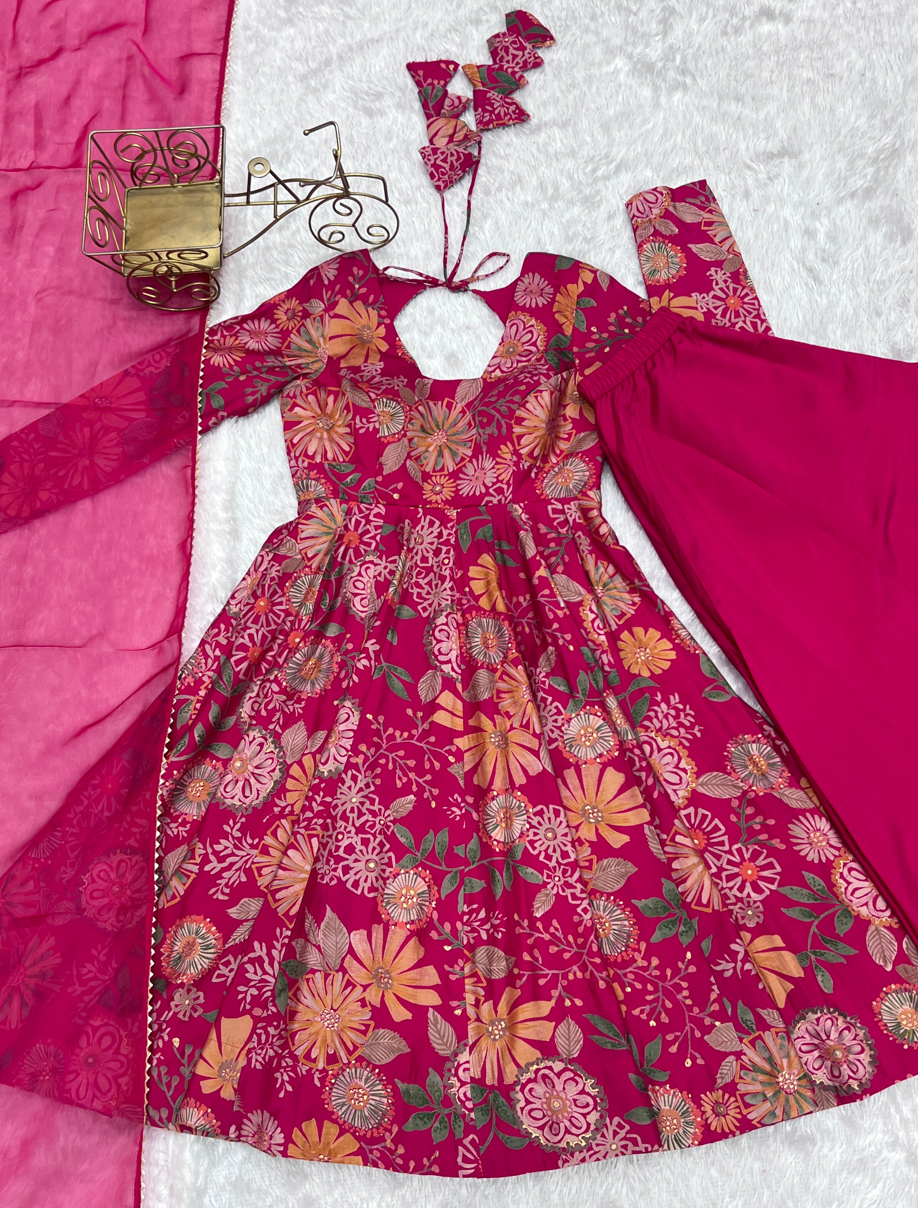 Ranipink Soft Roman Sillk Chanderi Kediya Dress