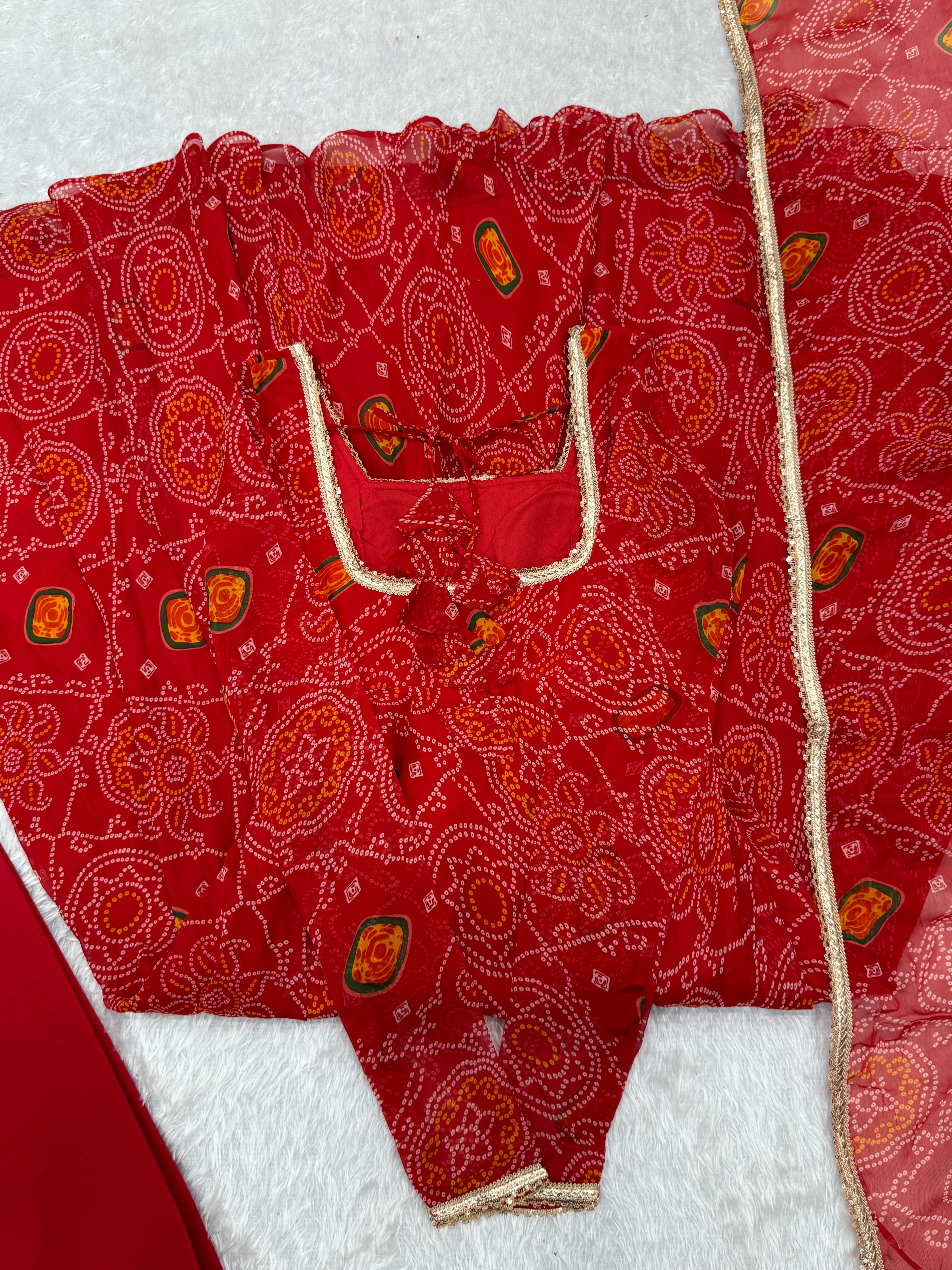 Red Color Bandhej Chiffon Floral Anarkali | Nardev Fashion