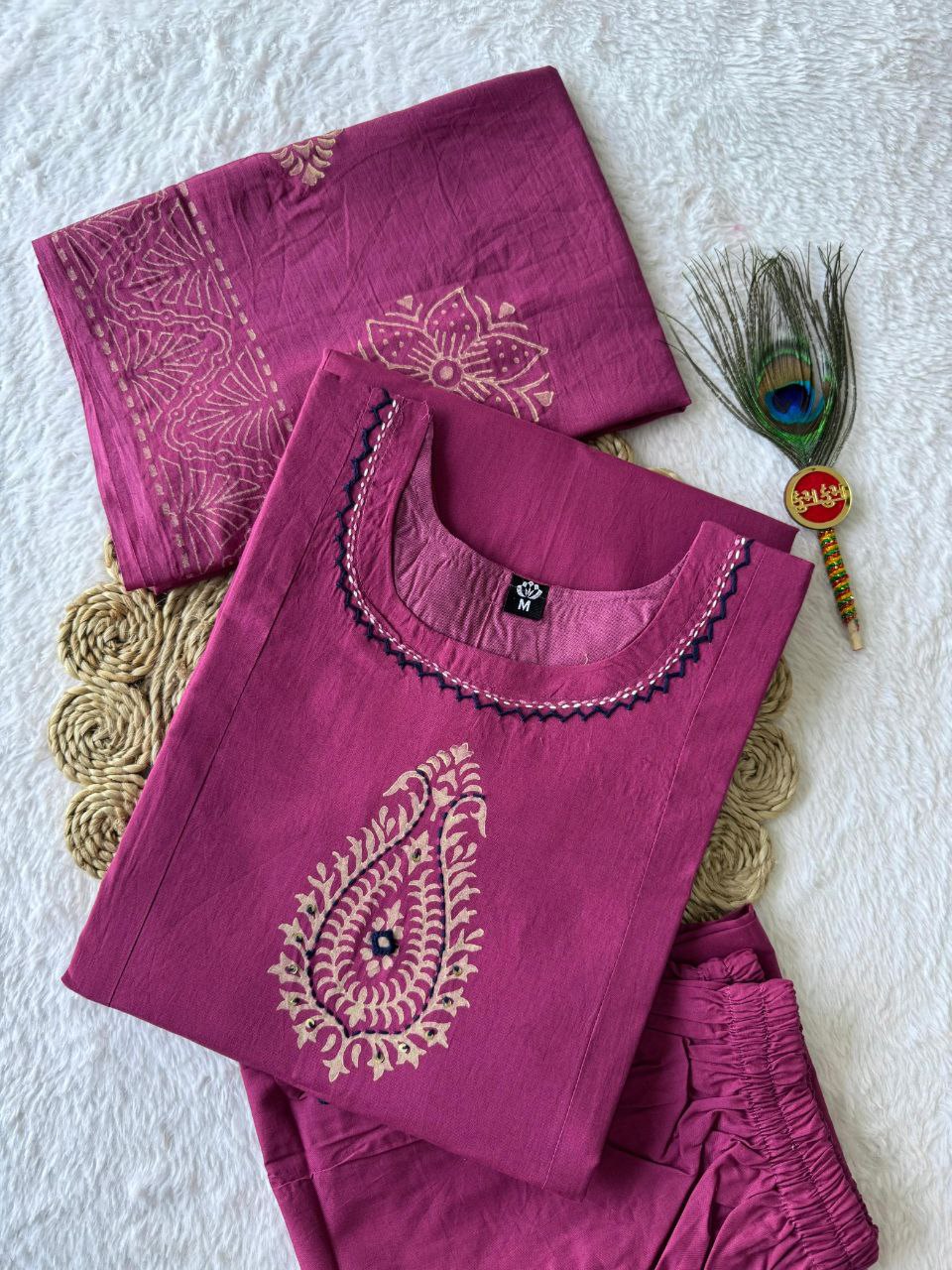 Rouge Cotton A-Line Kurti Set | Nardev Fashion