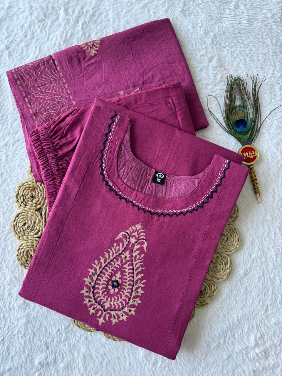 Rouge Cotton A-Line Kurti Set | Nardev Fashion