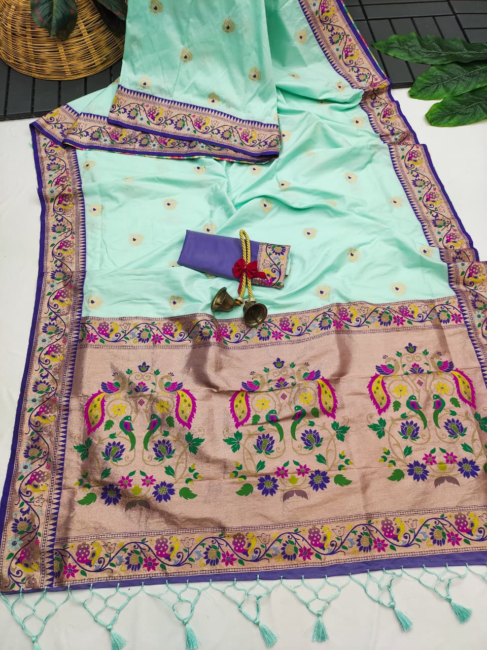 Sky Banarasi Paithani Silk Saree with Zari Pallu | Soft Silk Saree – Nardev Fashion
