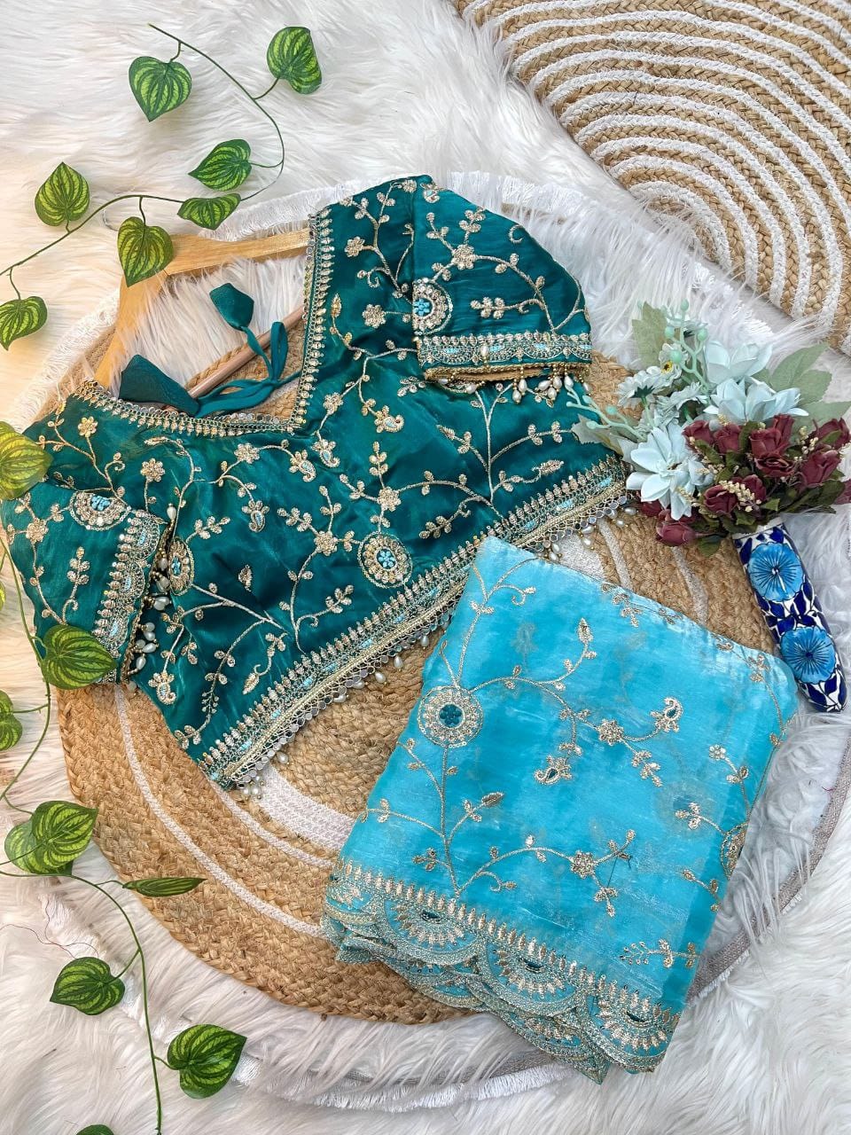 SkyBlue Saree for DJ in Destination Weddings | Nardev Fashion | Stitched Blouse