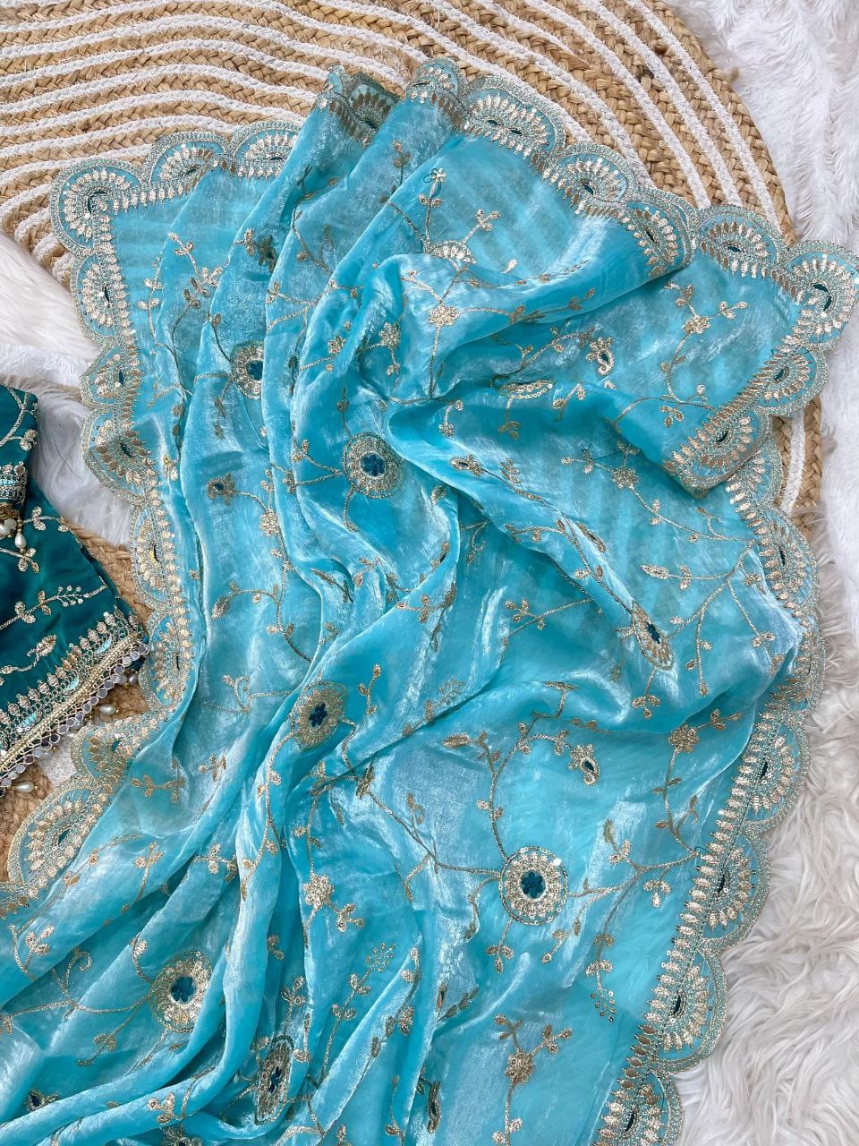 SkyBlue Saree for DJ in Destination Weddings | Nardev Fashion | Stitched Blouse