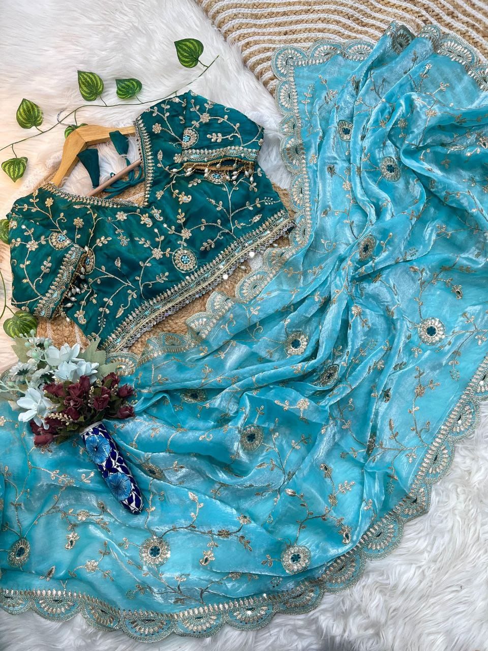 SkyBlue Saree for DJ in Destination Weddings | Nardev Fashion | Stitched Blouse