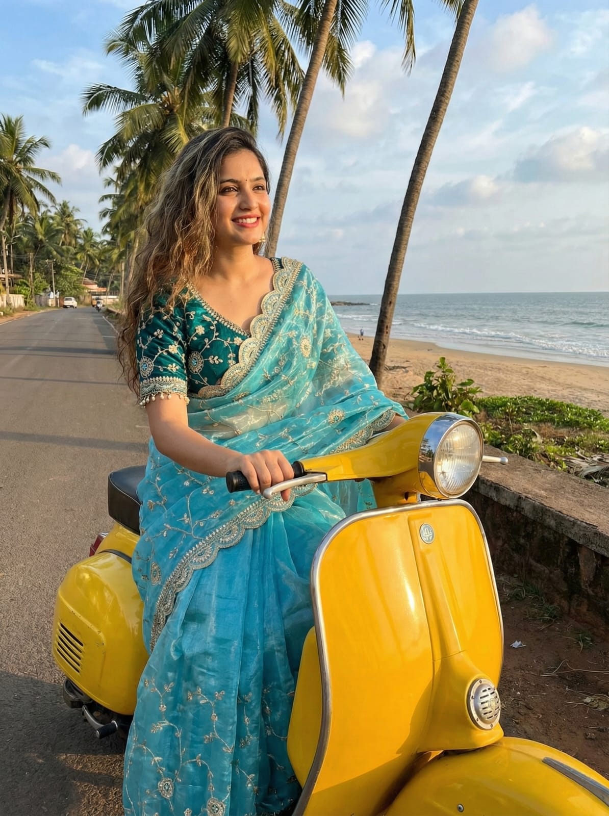 SkyBlue Saree for DJ in Destination Weddings | Nardev Fashion | Stitched Blouse