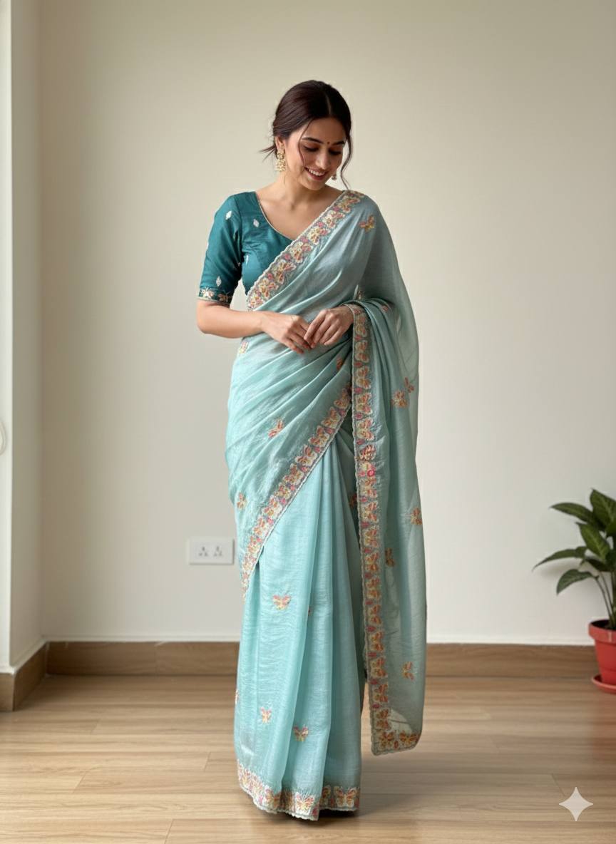 Pastel Organza Saree for Mehendi & Sangeet – Nardev Fashion